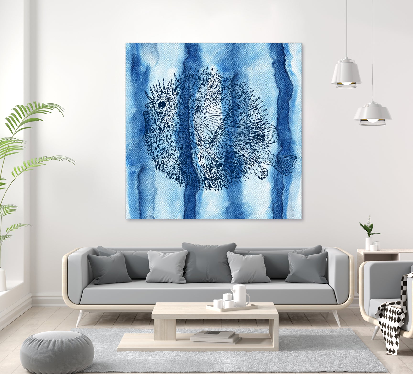 Puffer Fish Shibori by Thomas Fernez on GIANT ART - blue digital drawing