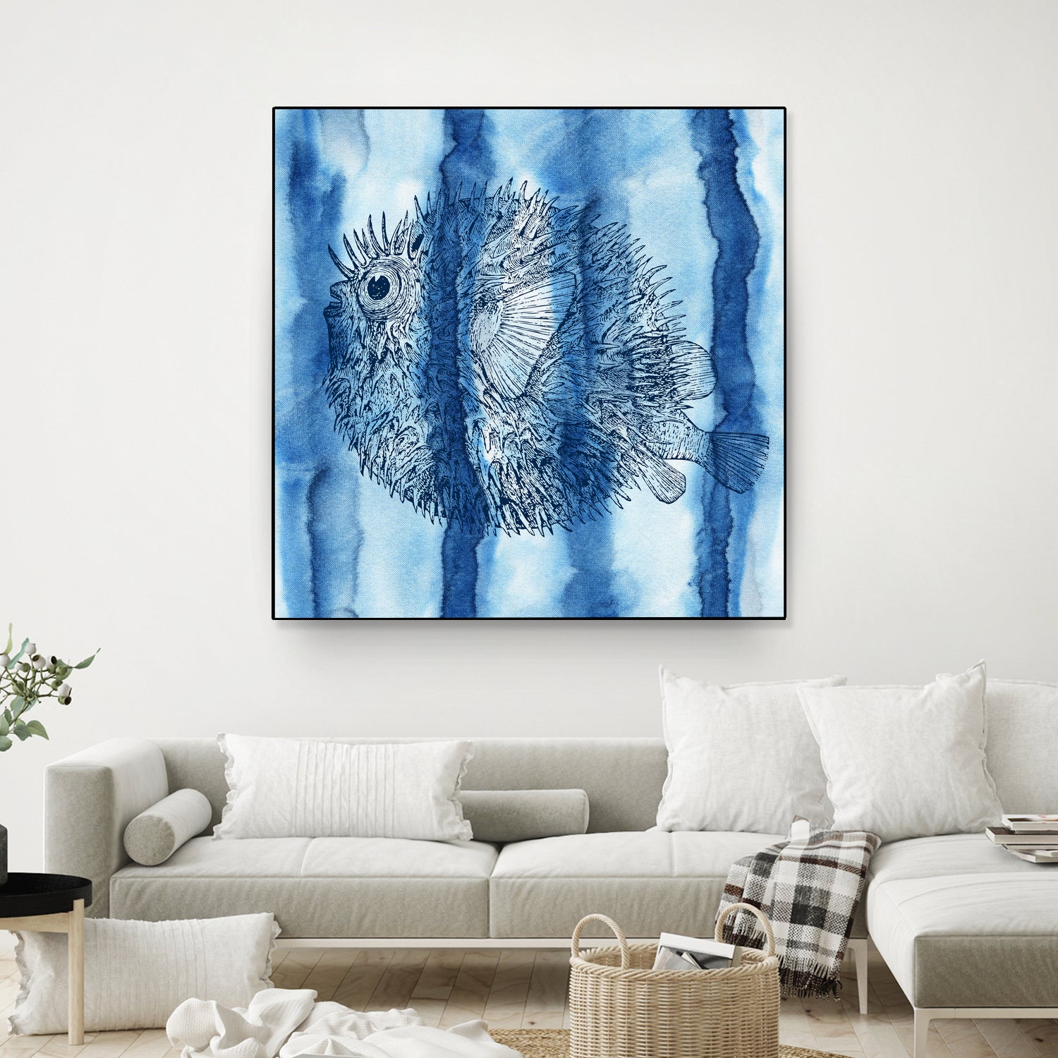 Puffer Fish Shibori by Thomas Fernez on GIANT ART - blue digital drawing