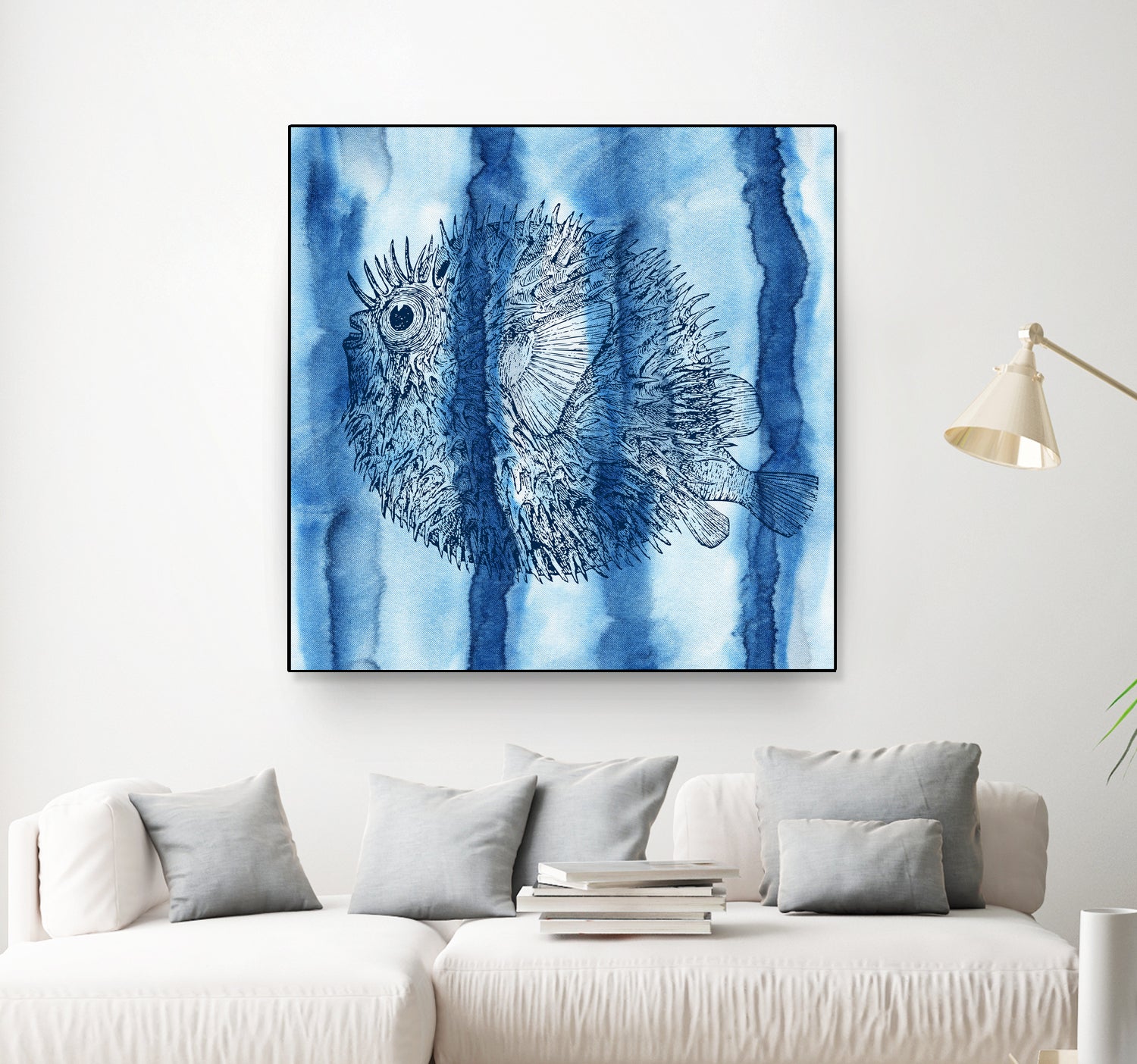 Puffer Fish Shibori by Thomas Fernez on GIANT ART - blue digital drawing