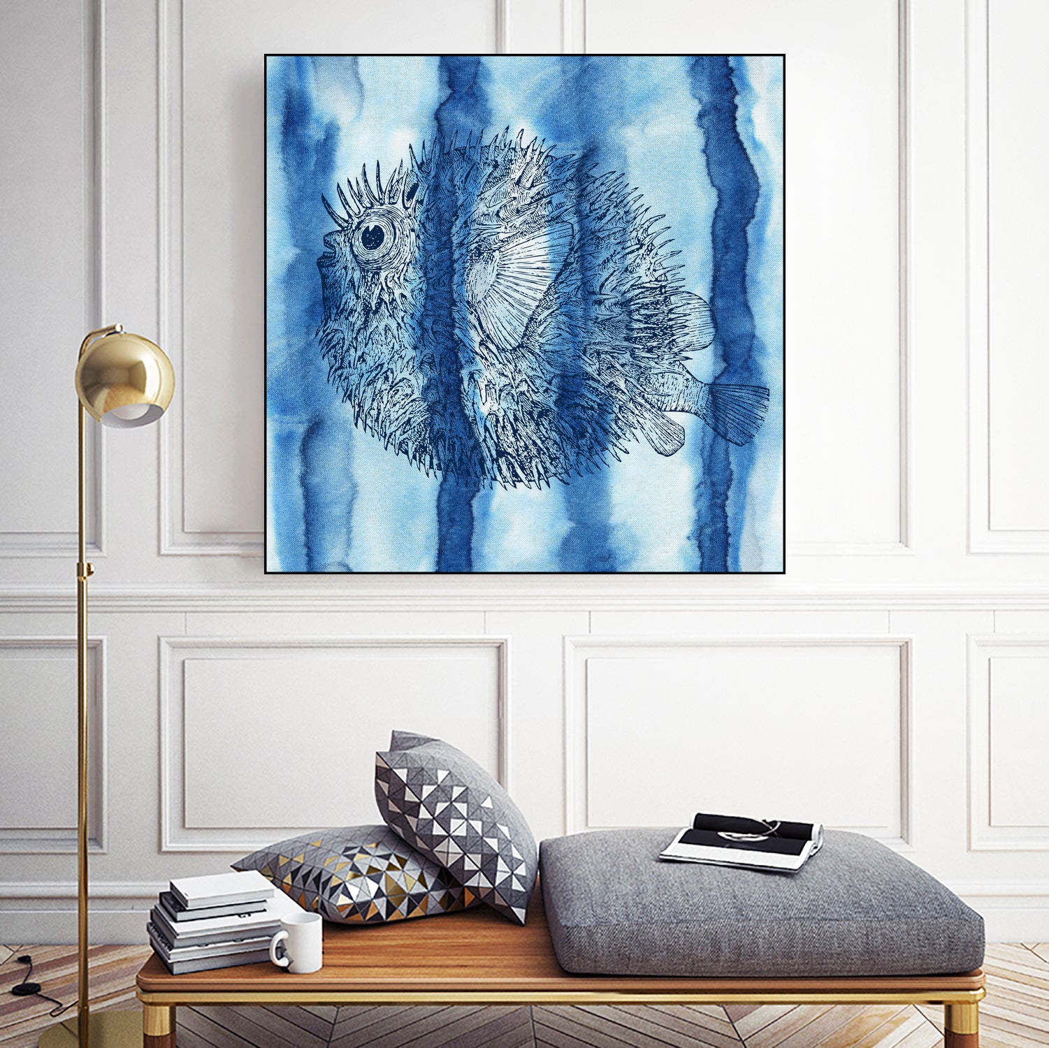 Puffer Fish Shibori by Thomas Fernez on GIANT ART - blue digital drawing