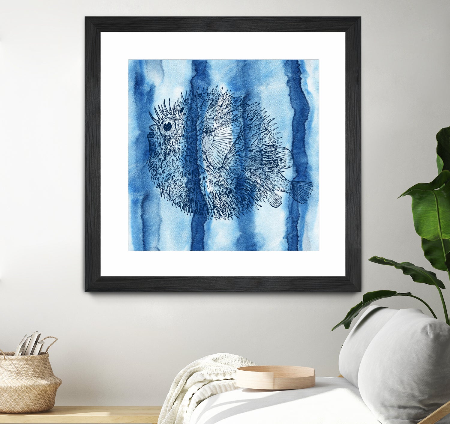 Puffer Fish Shibori by Thomas Fernez on GIANT ART - blue digital drawing