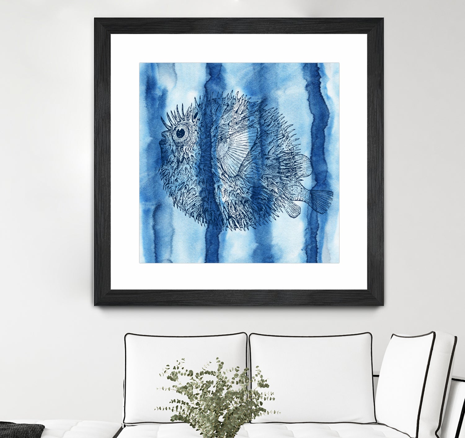 Puffer Fish Shibori by Thomas Fernez on GIANT ART - blue digital drawing