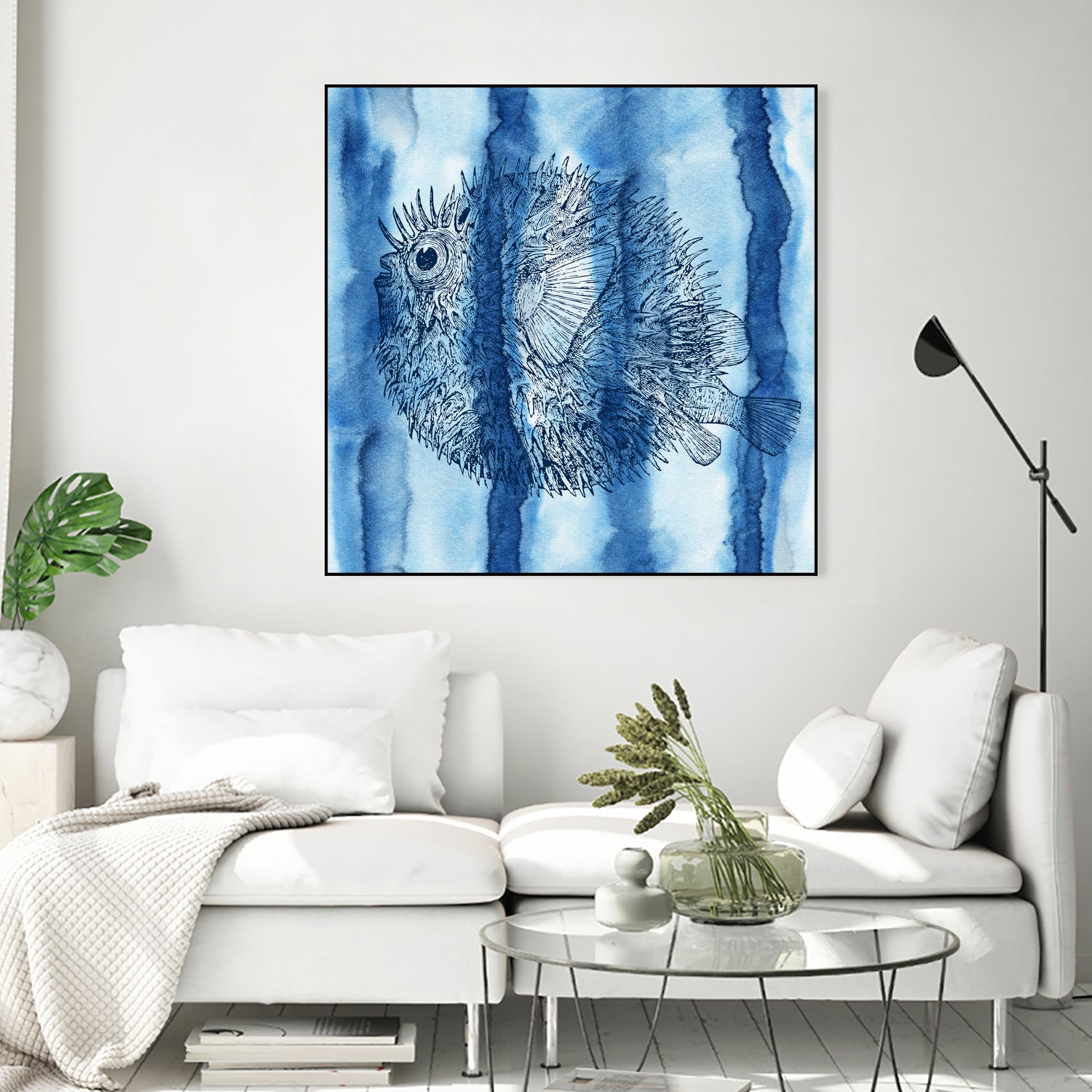 Puffer Fish Shibori by Thomas Fernez on GIANT ART - blue digital drawing