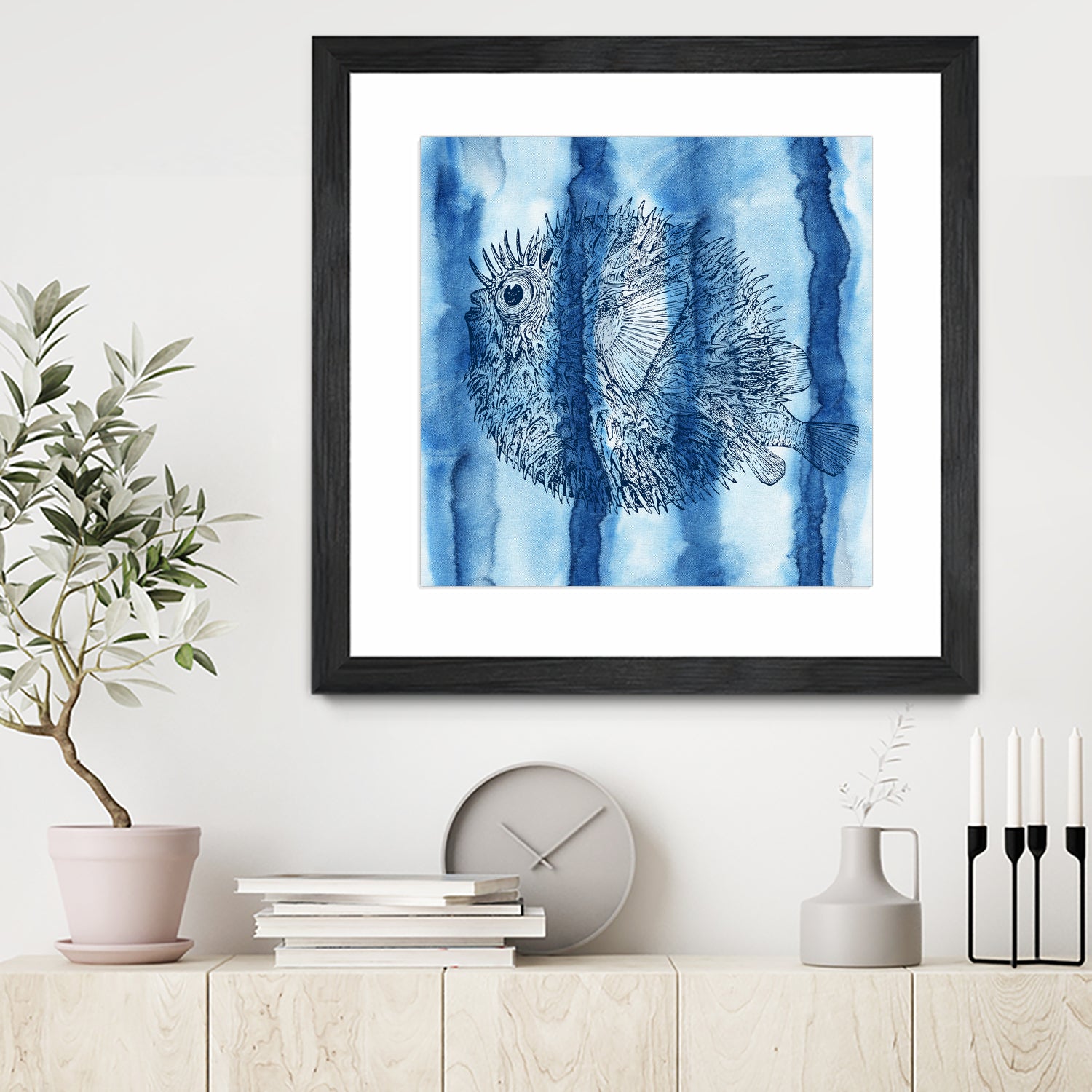 Puffer Fish Shibori by Thomas Fernez on GIANT ART - blue digital drawing