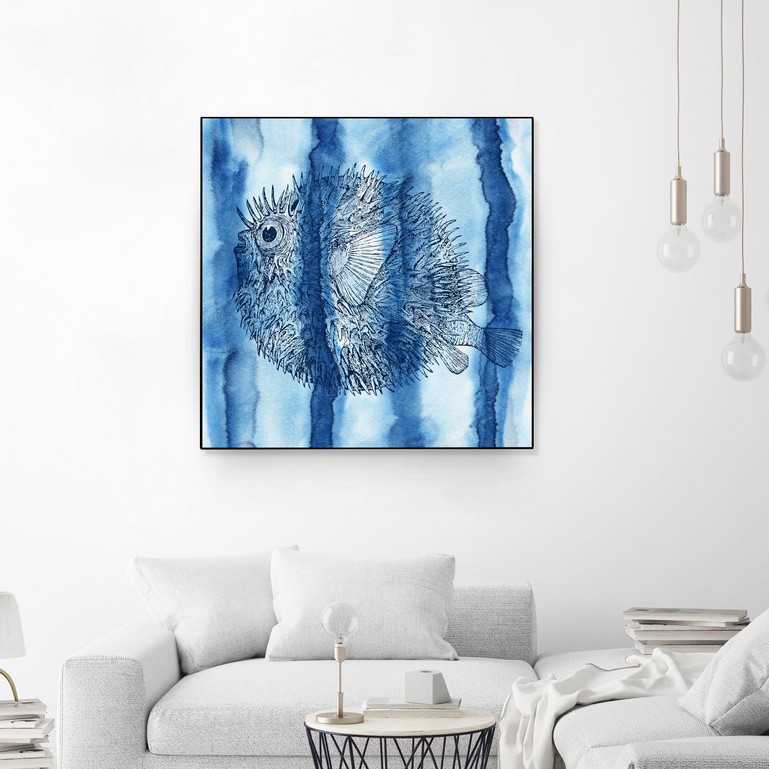 Puffer Fish Shibori by Thomas Fernez on GIANT ART - blue digital drawing