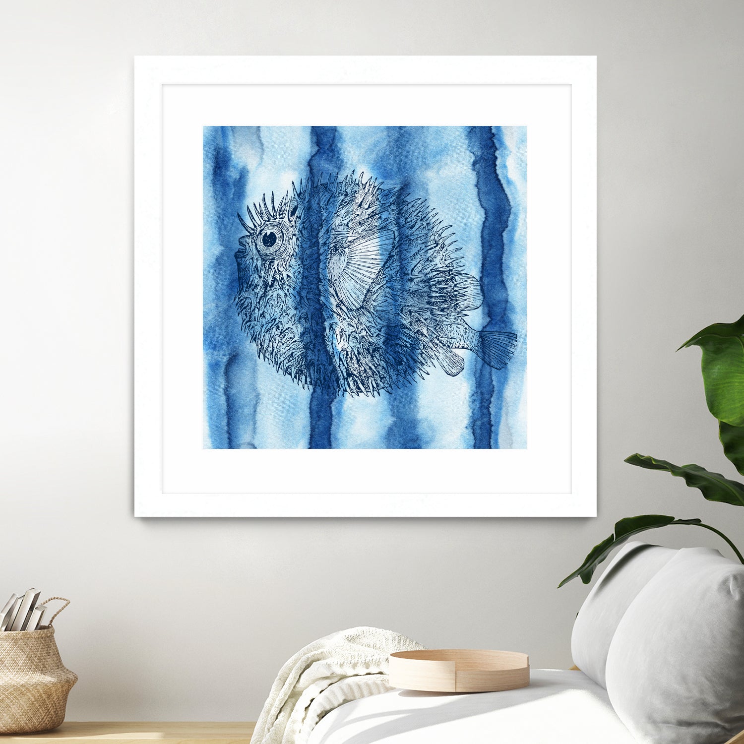 Puffer Fish Shibori by Thomas Fernez on GIANT ART - blue digital drawing