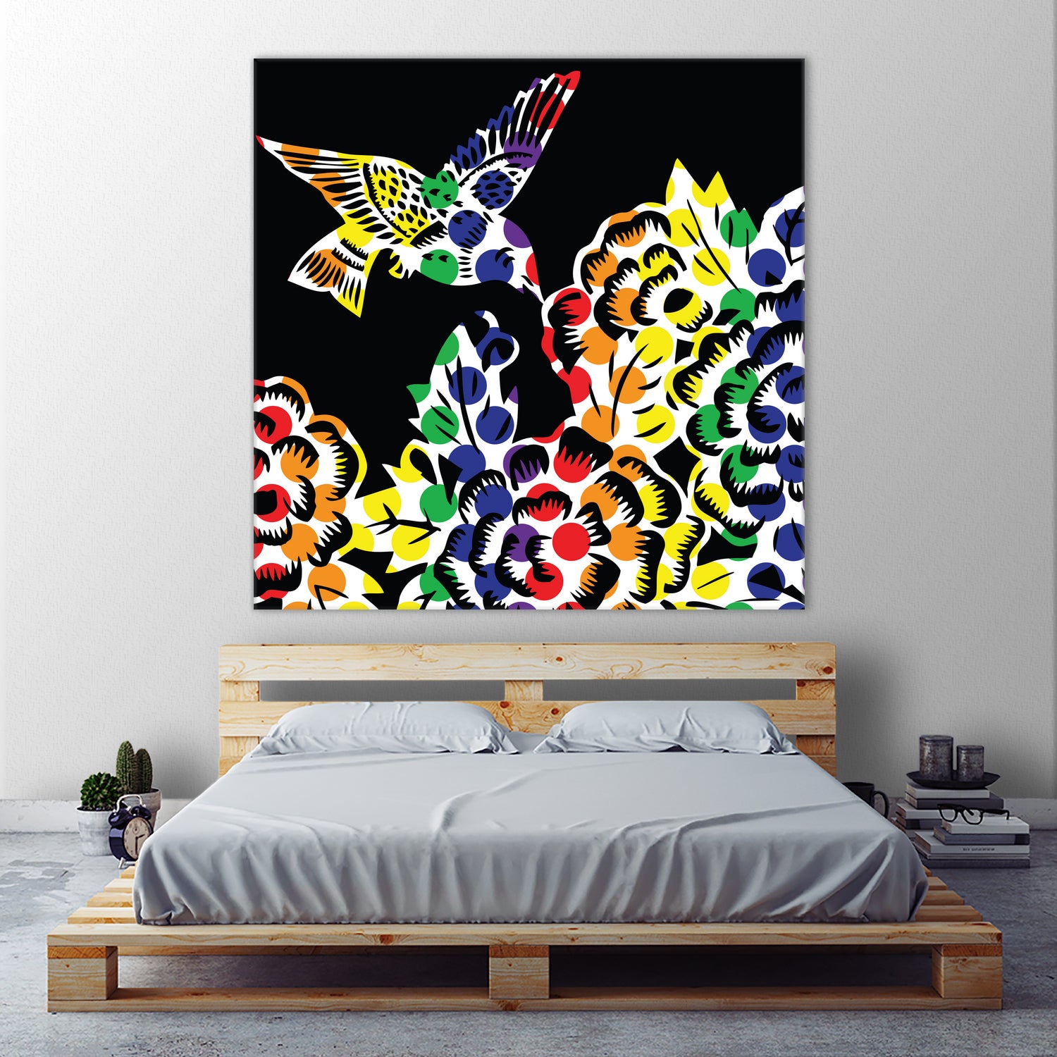 Hummingbird Dots Black by Thomas Fernez on GIANT ART - black digital painting