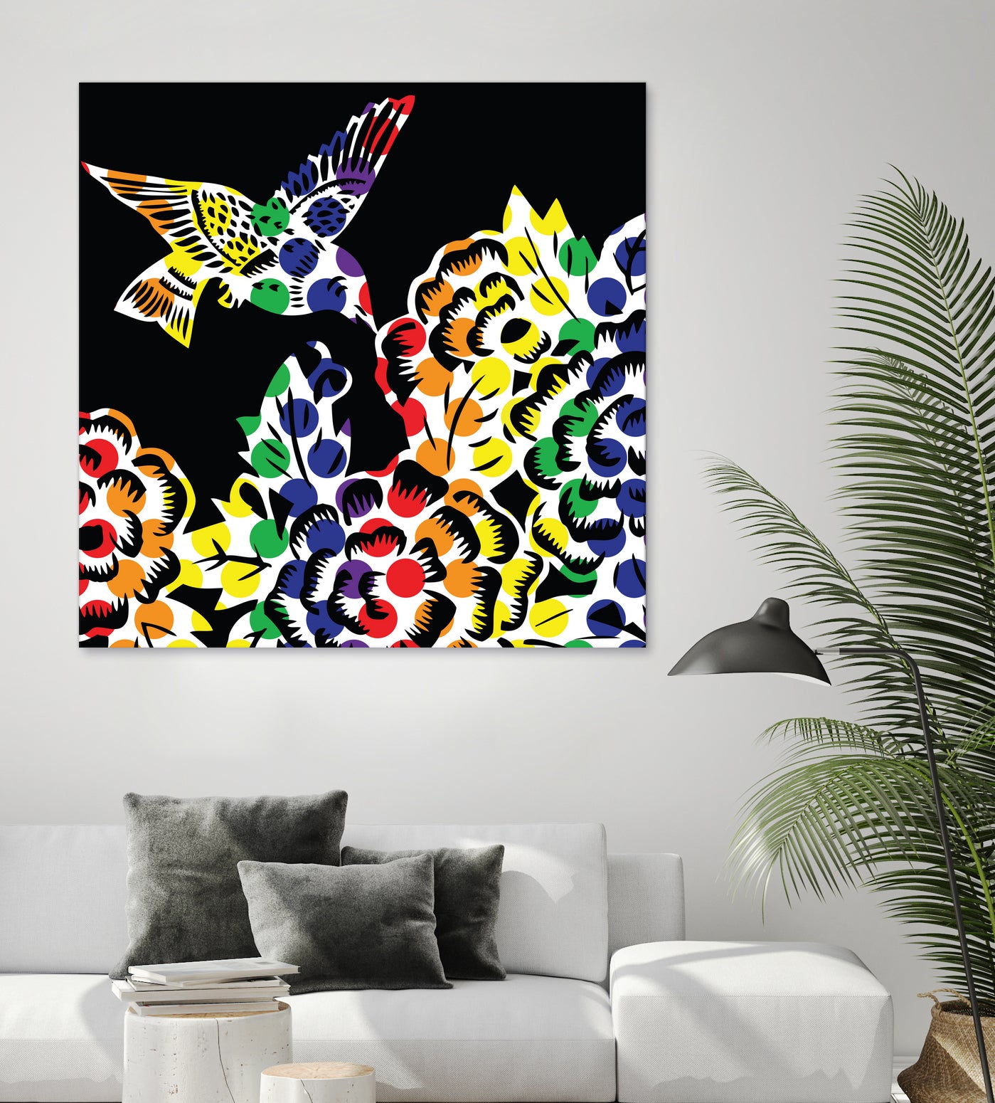 Hummingbird Dots Black by Thomas Fernez on GIANT ART - black digital painting