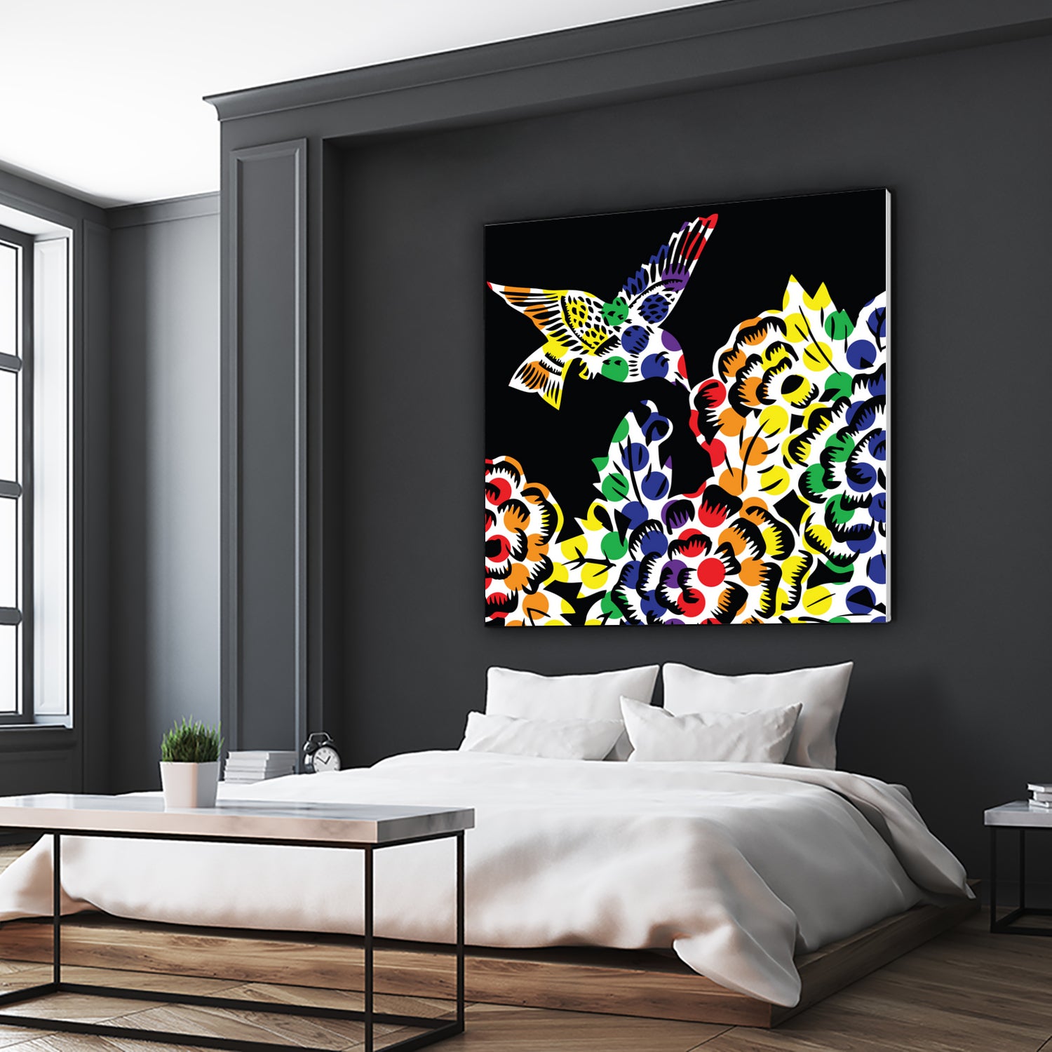 Hummingbird Dots Black by Thomas Fernez on GIANT ART - black digital painting