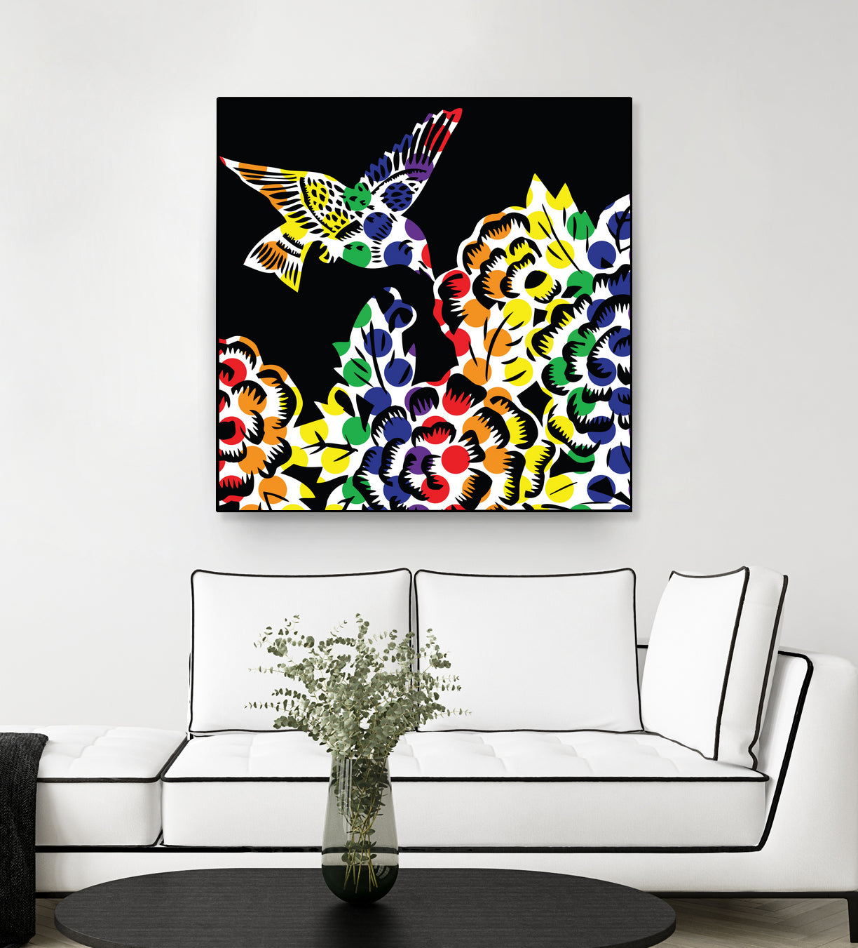 Hummingbird Dots Black by Thomas Fernez on GIANT ART - black digital painting