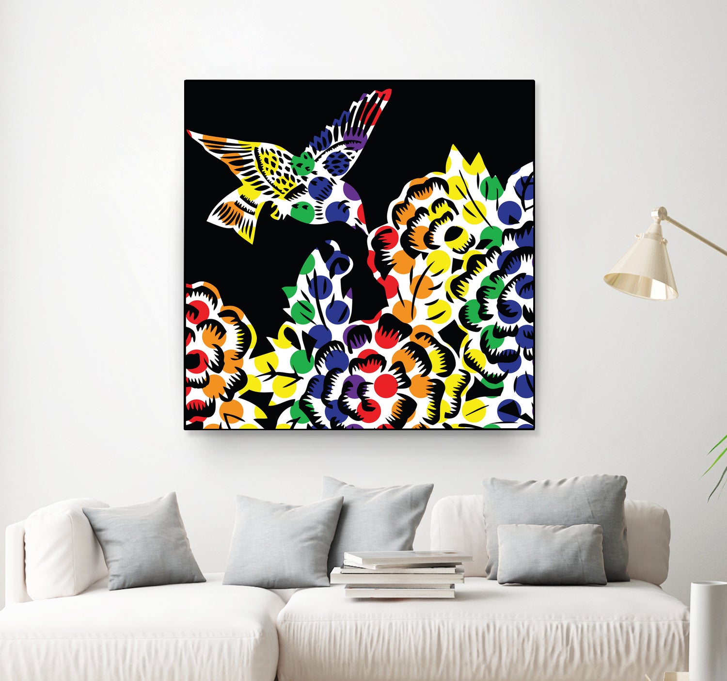 Hummingbird Dots Black by Thomas Fernez on GIANT ART - black digital painting