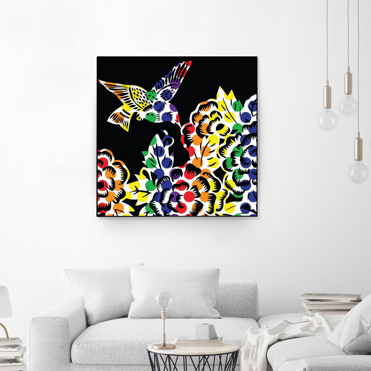 Hummingbird Dots Black by Thomas Fernez on GIANT ART - black digital painting