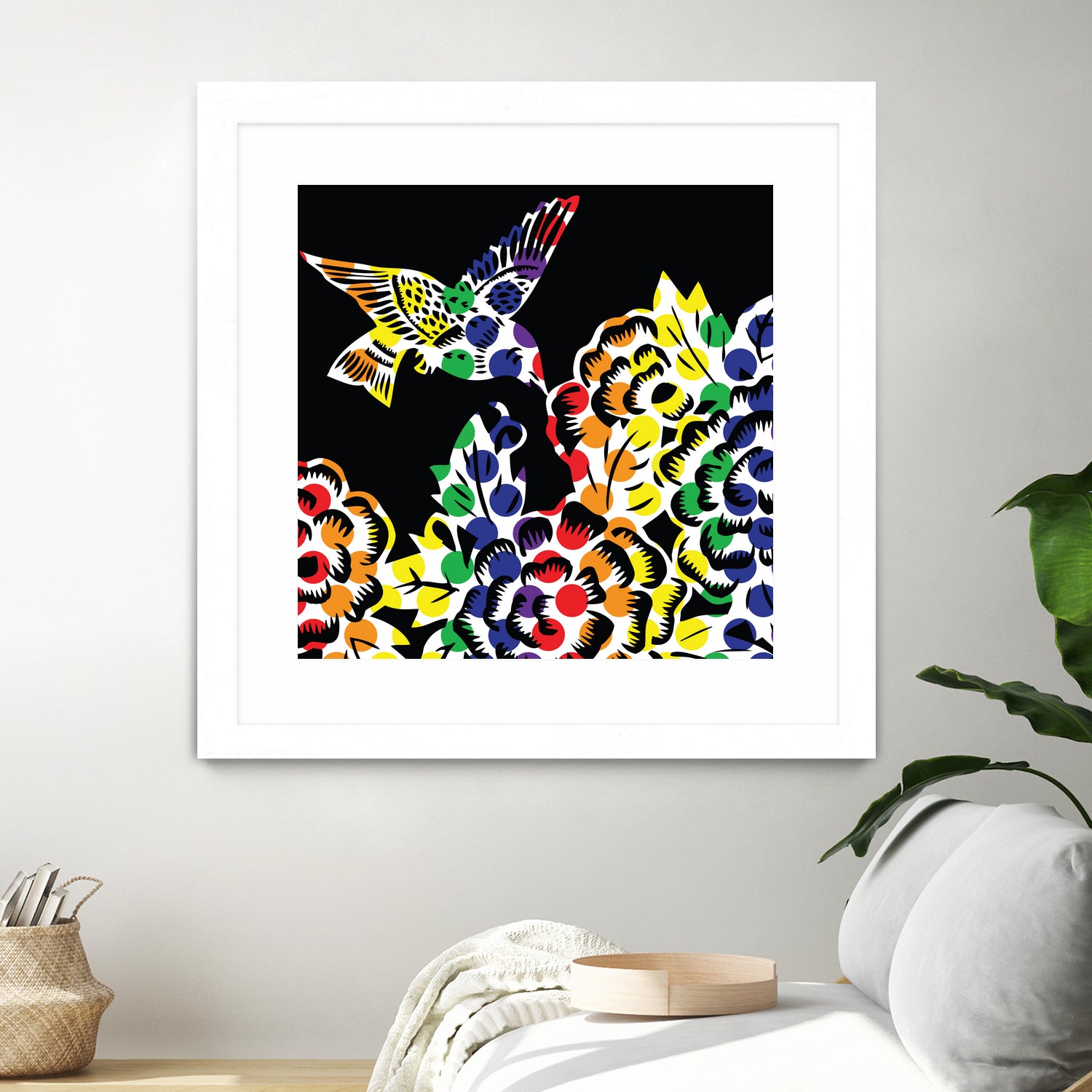 Hummingbird Dots Black by Thomas Fernez on GIANT ART - black digital painting