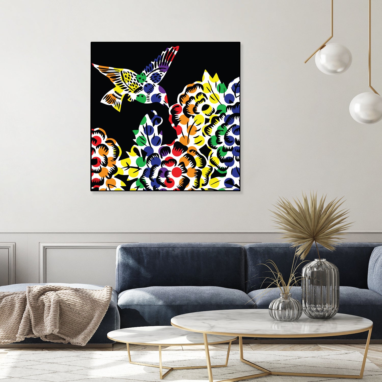 Hummingbird Dots Black by Thomas Fernez on GIANT ART - black digital painting