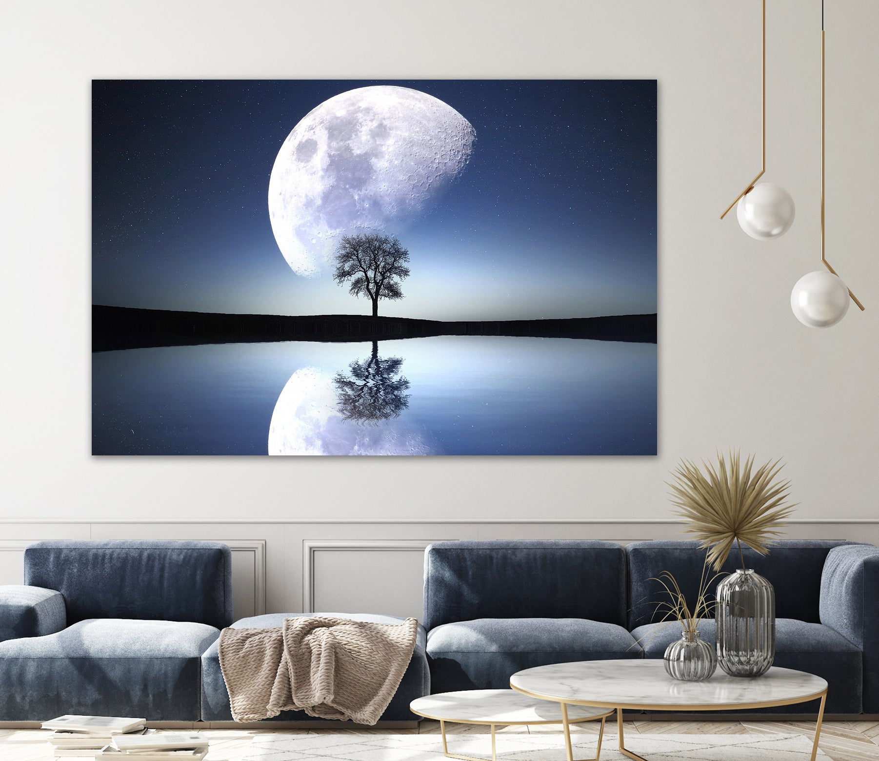 moon night river sky nature by Herman Wijanarko on GIANT ART - blue vector illustration