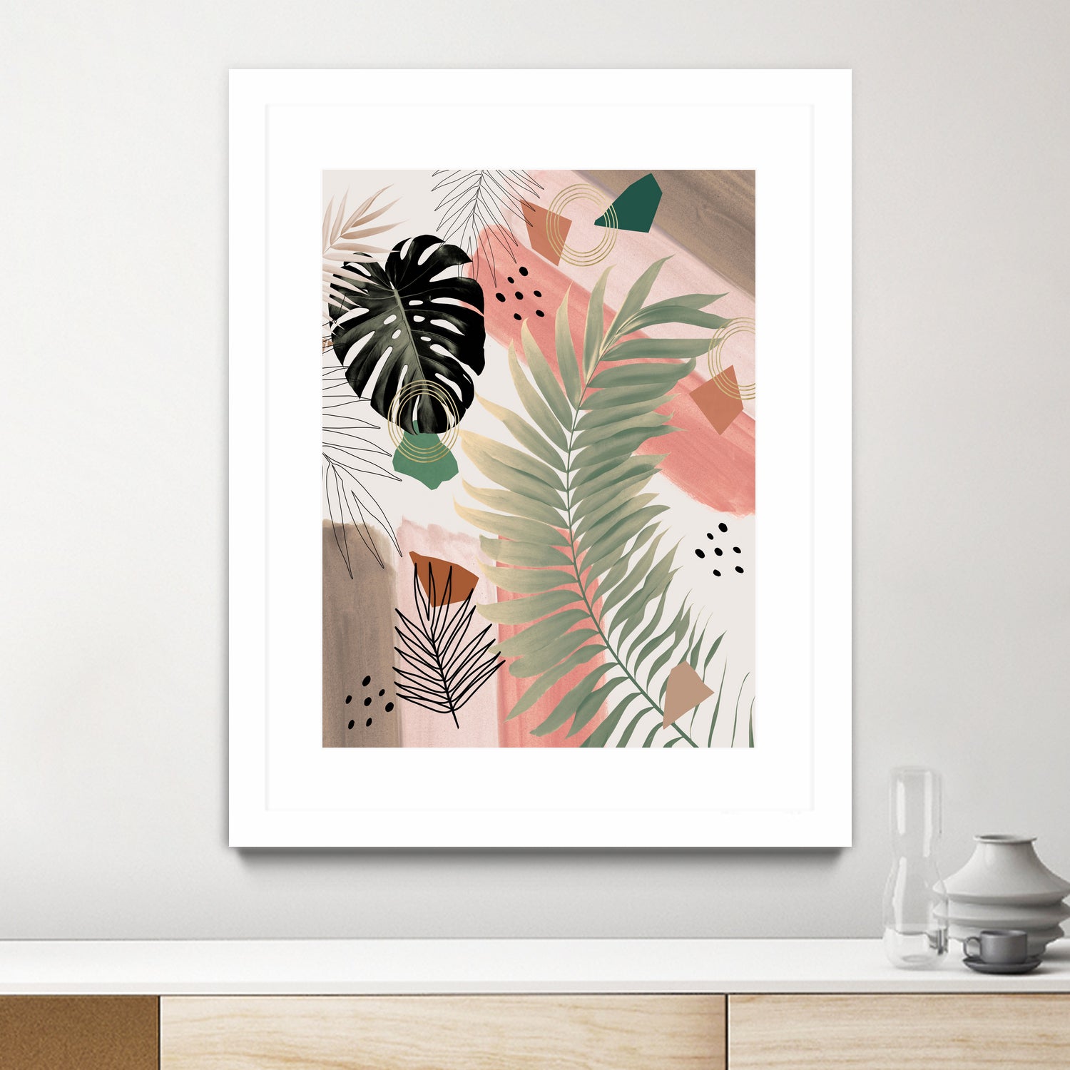 Palm Leaf Summer Glam #1 #tropical #decor #art by Anita & Bella Jantz on GIANT ART - pink digital drawing