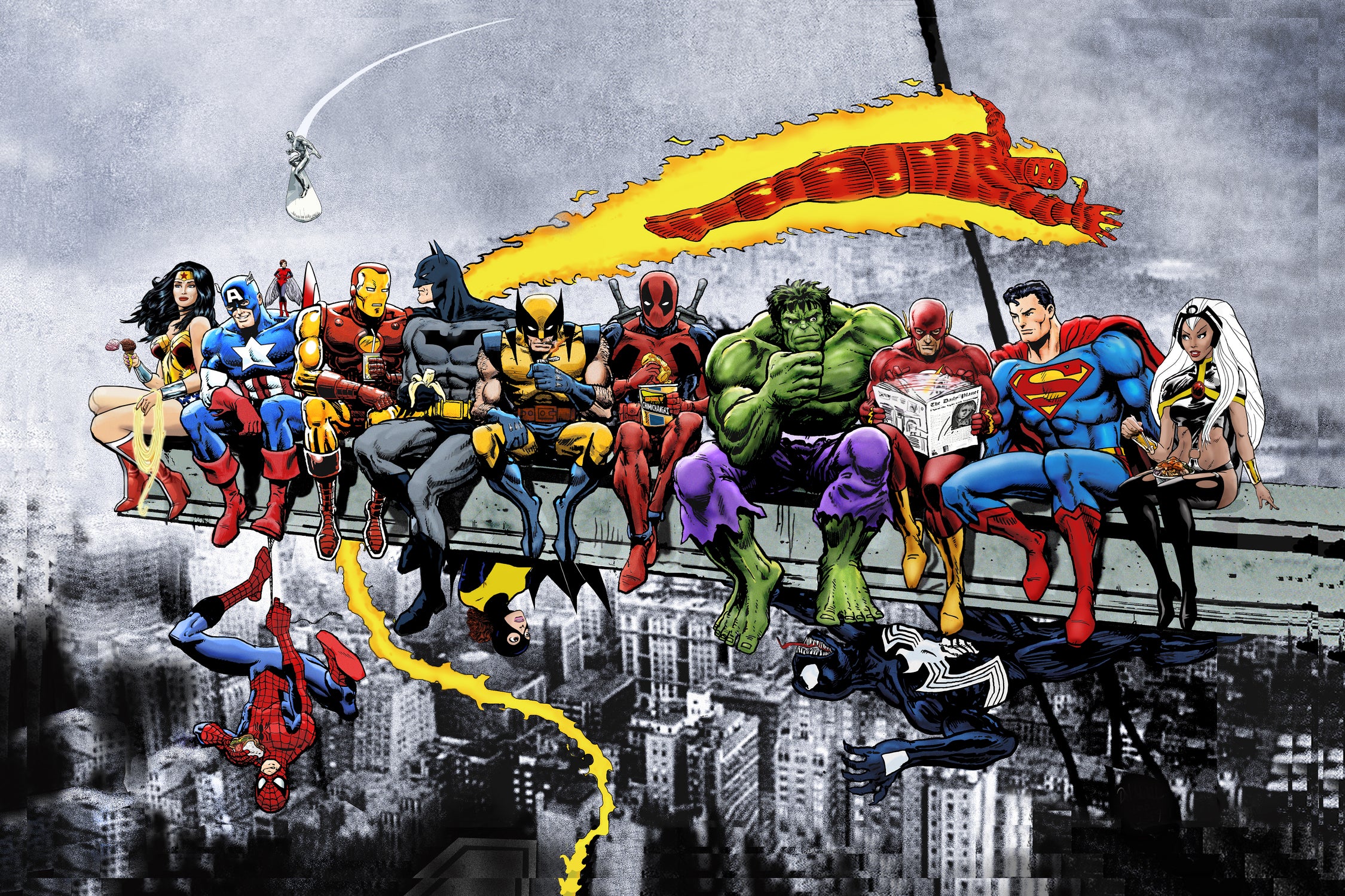 More Marvel & DC Superheroes Lunch Atop A Skyscraper by Dan Avenell on GIANT ART - gray digital painting