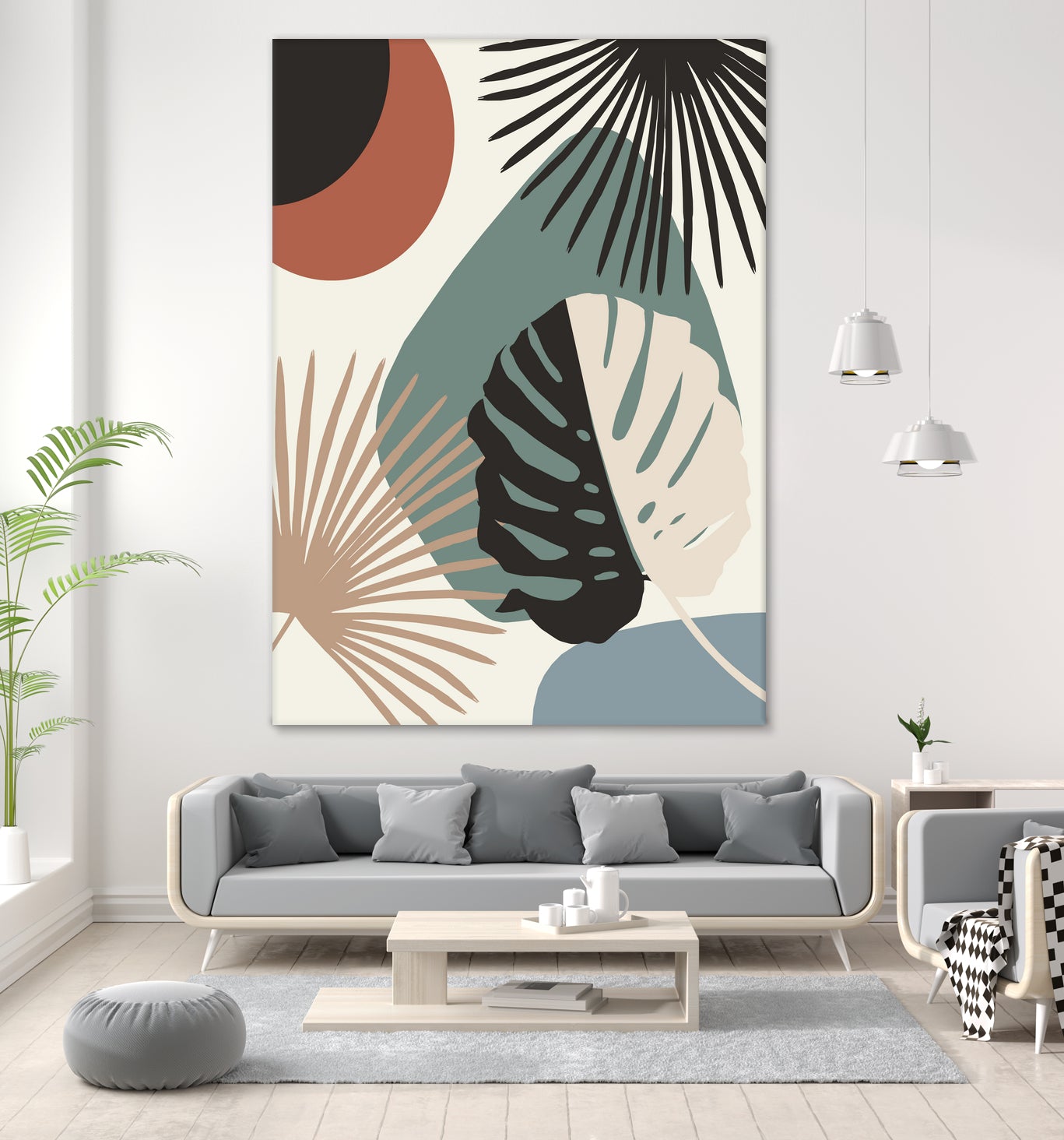 Minimal Yin Yang Monstera Fan Palm Finesse #1 #tropical by Anita & Bella Jantz on GIANT ART - green digital drawing