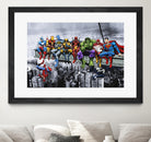 Marvel and DC Superheroes Lunch Atop A Skyscraper by Dan Avenell on GIANT ART - red digital painting