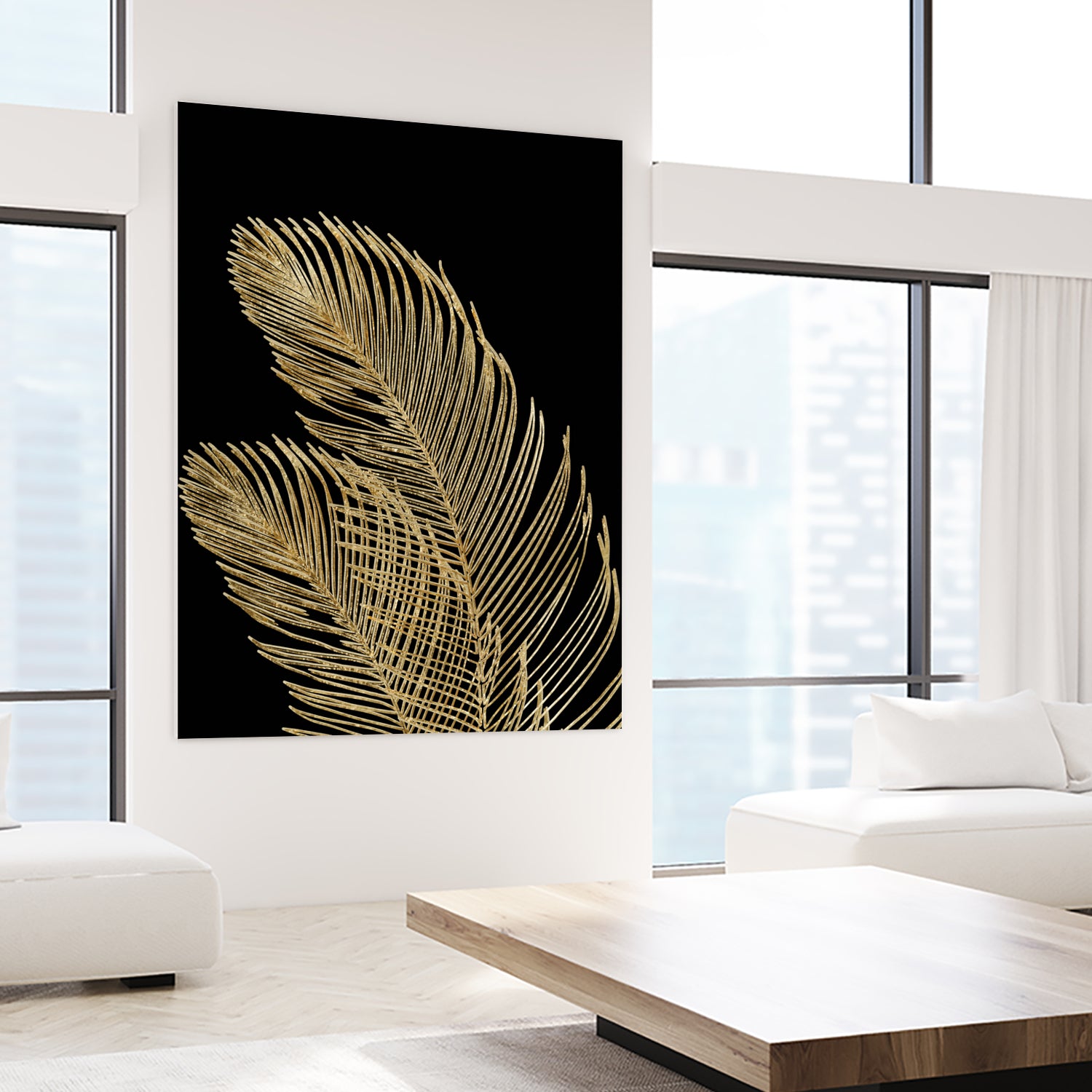 Palm Leaves Finesse Line Art with Gold Foil #1 #minimal by Anita & Bella Jantz on GIANT ART - yellow digital drawing