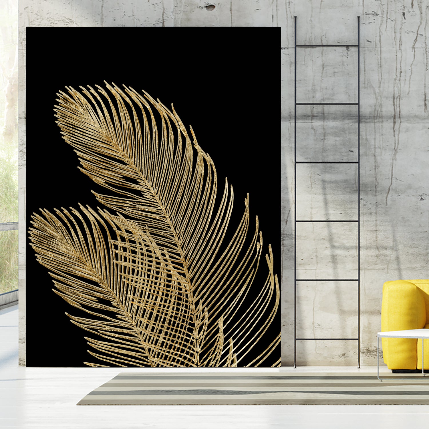 Palm Leaves Finesse Line Art with Gold Foil #1 #minimal by Anita & Bella Jantz on GIANT ART - yellow digital drawing