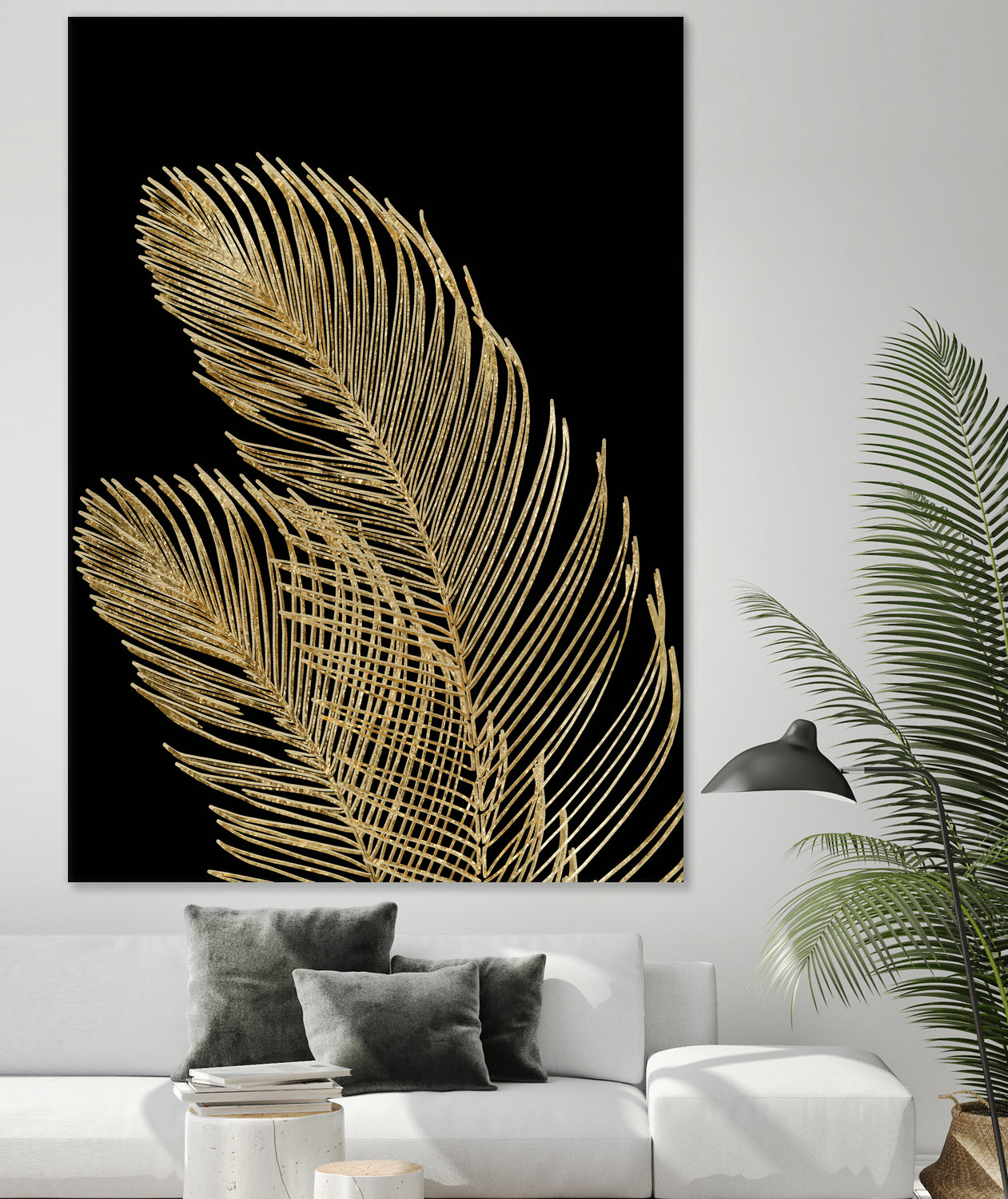 Palm Leaves Finesse Line Art with Gold Foil #1 #minimal by Anita & Bella Jantz on GIANT ART - yellow digital drawing