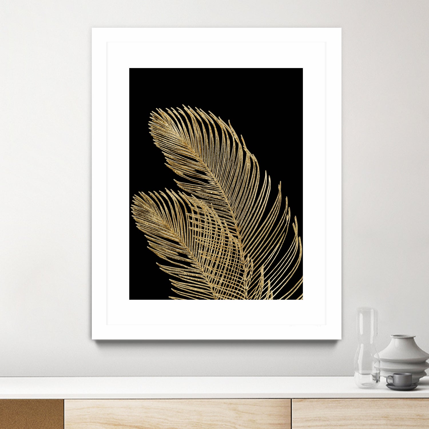 Palm Leaves Finesse Line Art with Gold Foil #1 #minimal by Anita & Bella Jantz on GIANT ART - yellow digital drawing