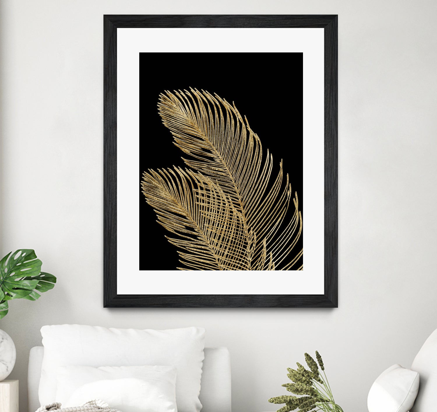 Palm Leaves Finesse Line Art with Gold Foil #1 #minimal by Anita & Bella Jantz on GIANT ART - yellow digital drawing