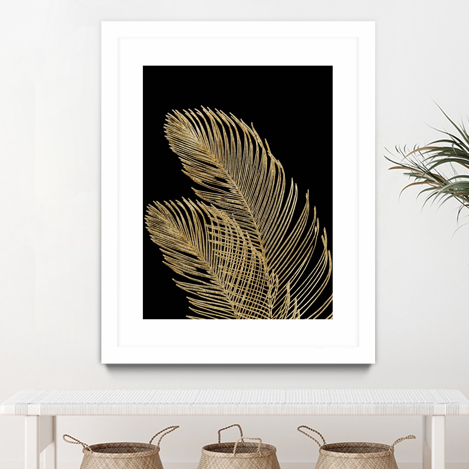 Palm Leaves Finesse Line Art with Gold Foil #1 #minimal by Anita & Bella Jantz on GIANT ART - yellow digital drawing