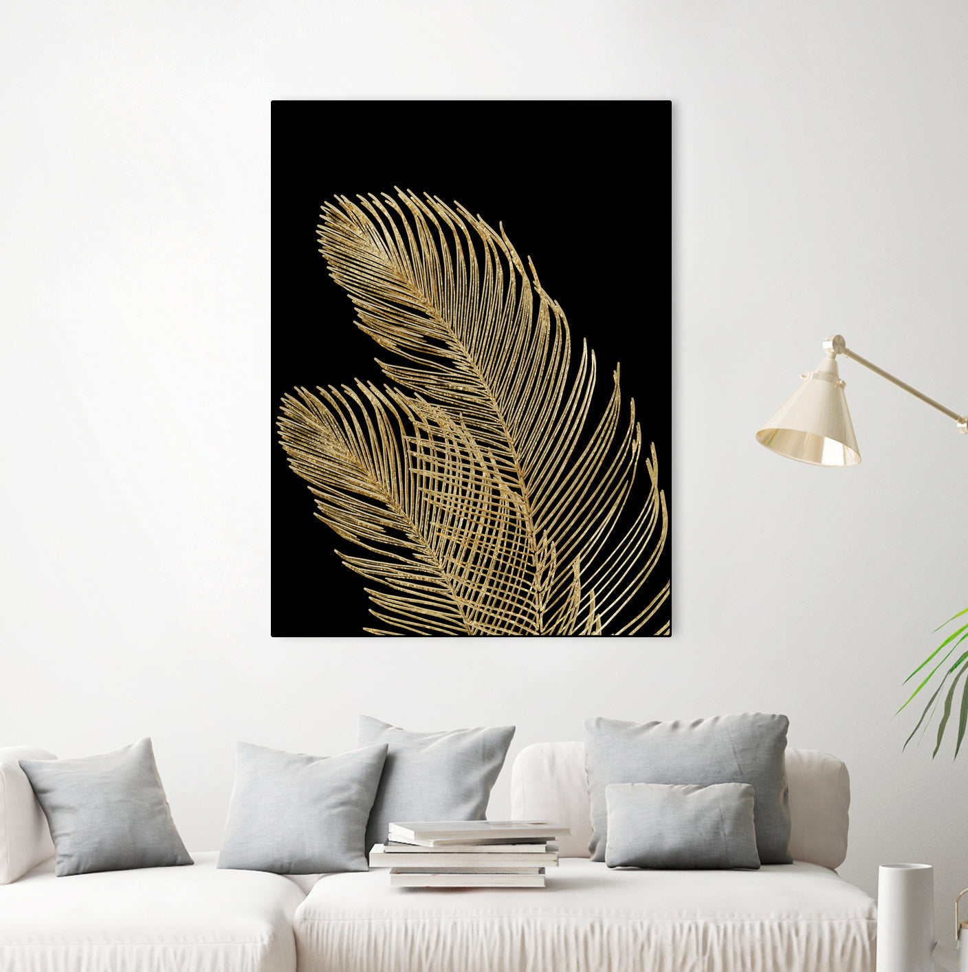 Palm Leaves Finesse Line Art with Gold Foil #1 #minimal by Anita & Bella Jantz on GIANT ART - yellow digital drawing