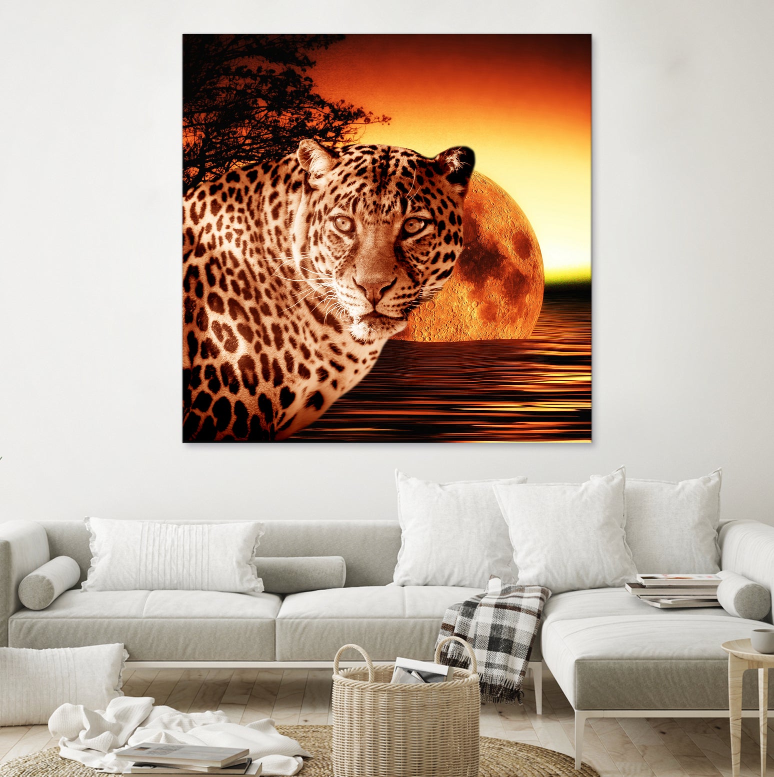 Leopard and Red Moon by Erika Kaisersot on GIANT ART - orange photo illustration