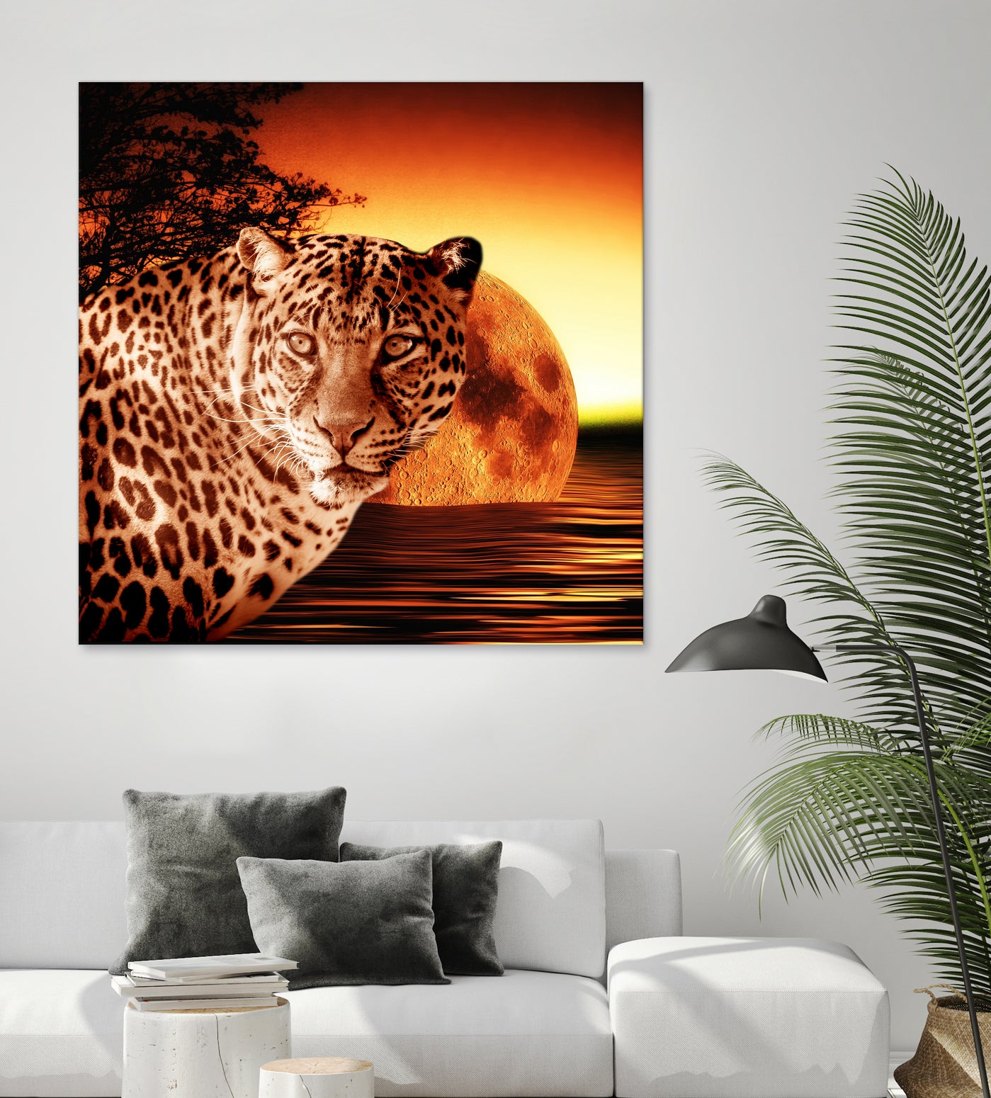 Leopard and Red Moon by Erika Kaisersot on GIANT ART - orange photo illustration