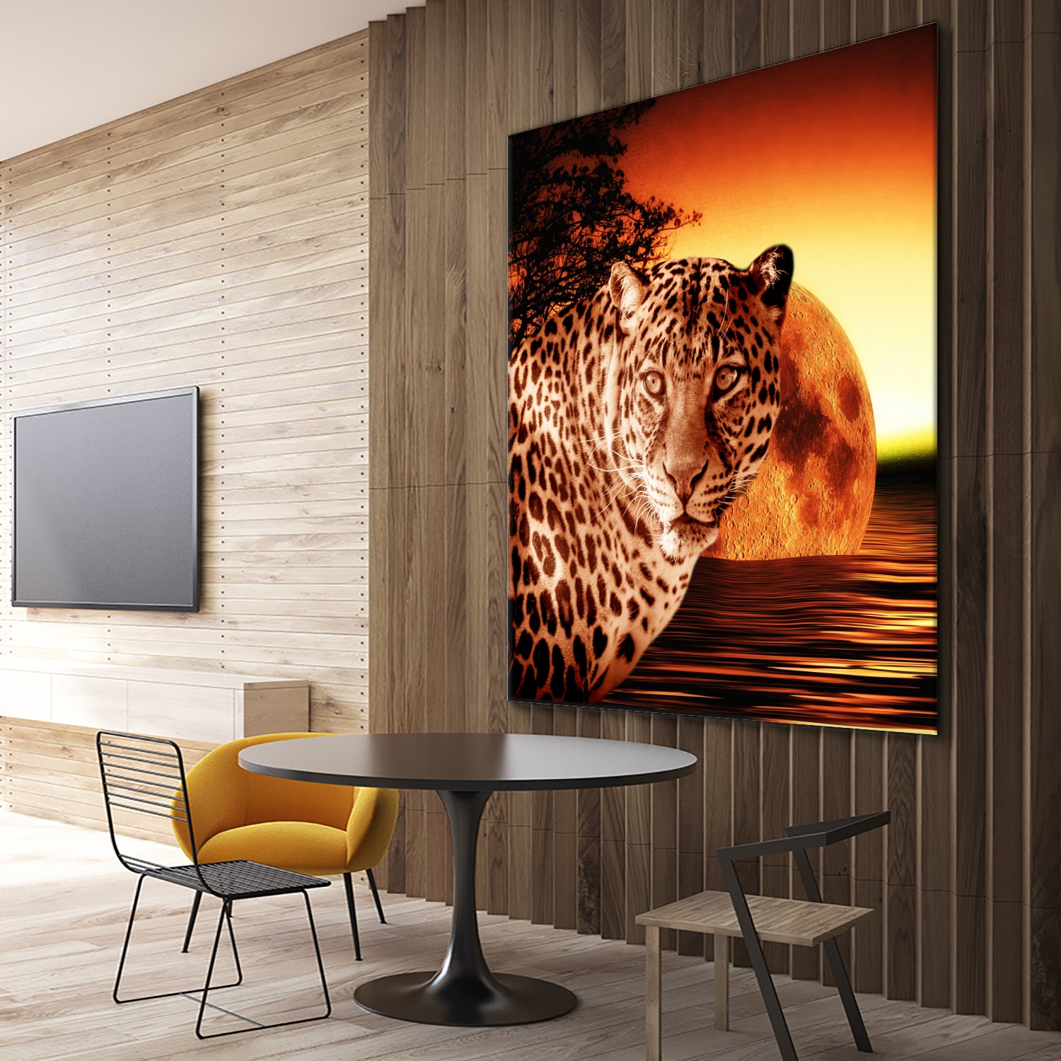 Leopard and Red Moon by Erika Kaisersot on GIANT ART - orange photo illustration