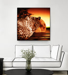 Leopard and Red Moon by Erika Kaisersot on GIANT ART - orange photo illustration