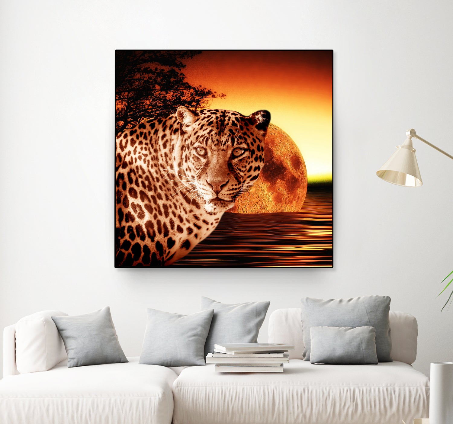 Leopard and Red Moon by Erika Kaisersot on GIANT ART - orange photo illustration