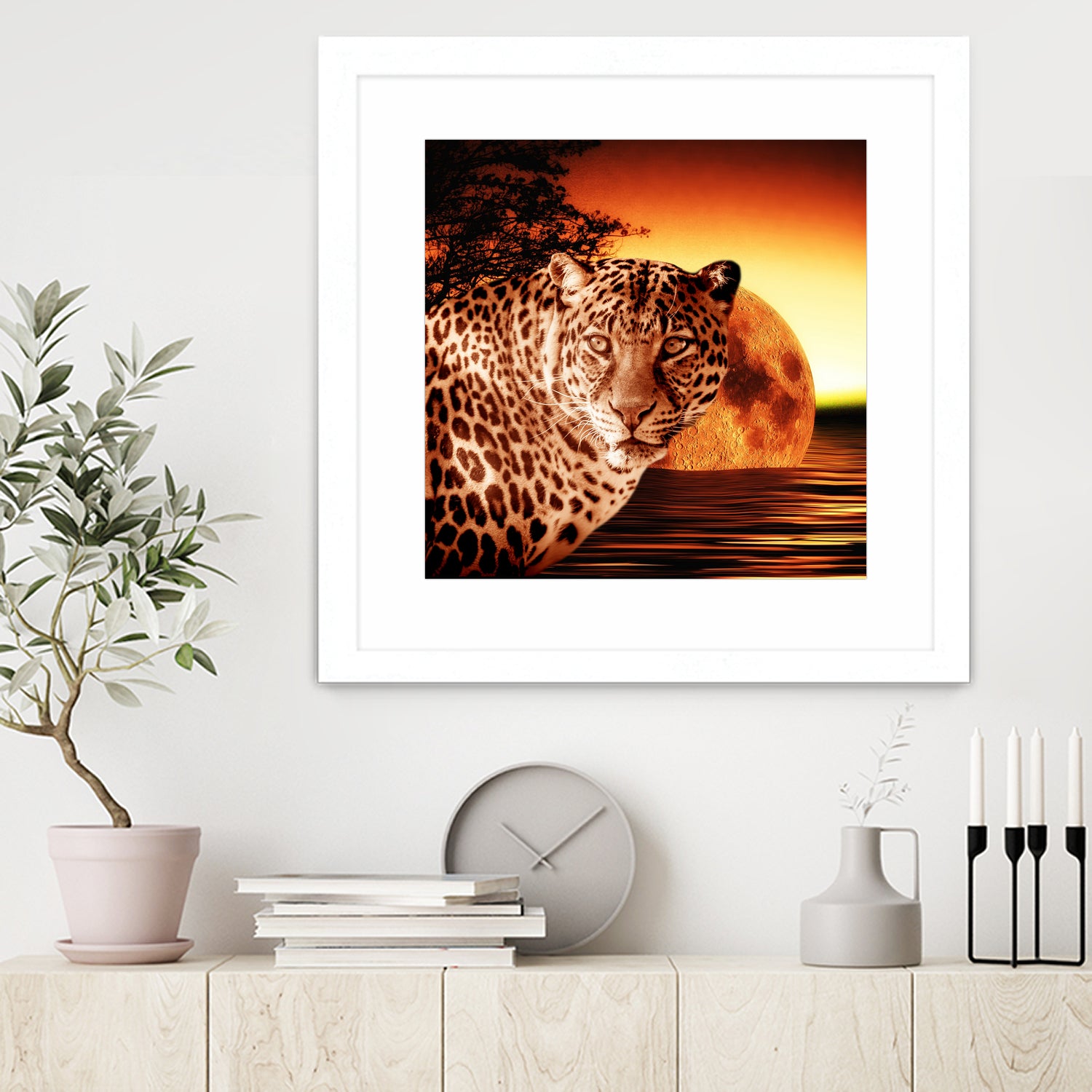 Leopard and Red Moon by Erika Kaisersot on GIANT ART - orange photo illustration