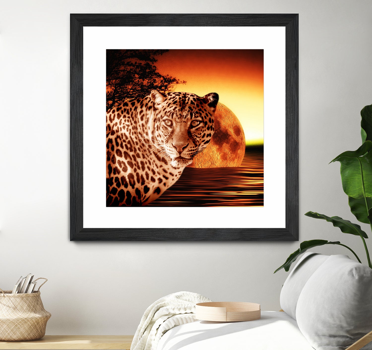 Leopard and Red Moon by Erika Kaisersot on GIANT ART - orange photo illustration