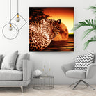 Leopard and Red Moon by Erika Kaisersot on GIANT ART - orange photo illustration