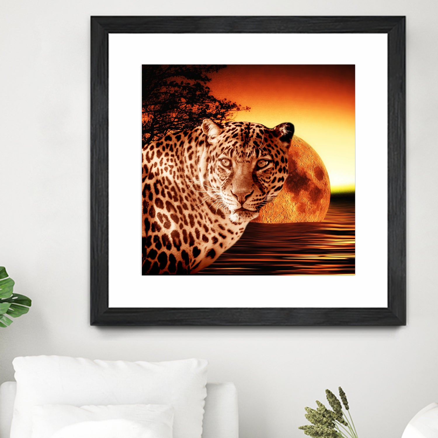 Leopard and Red Moon by Erika Kaisersot on GIANT ART - orange photo illustration