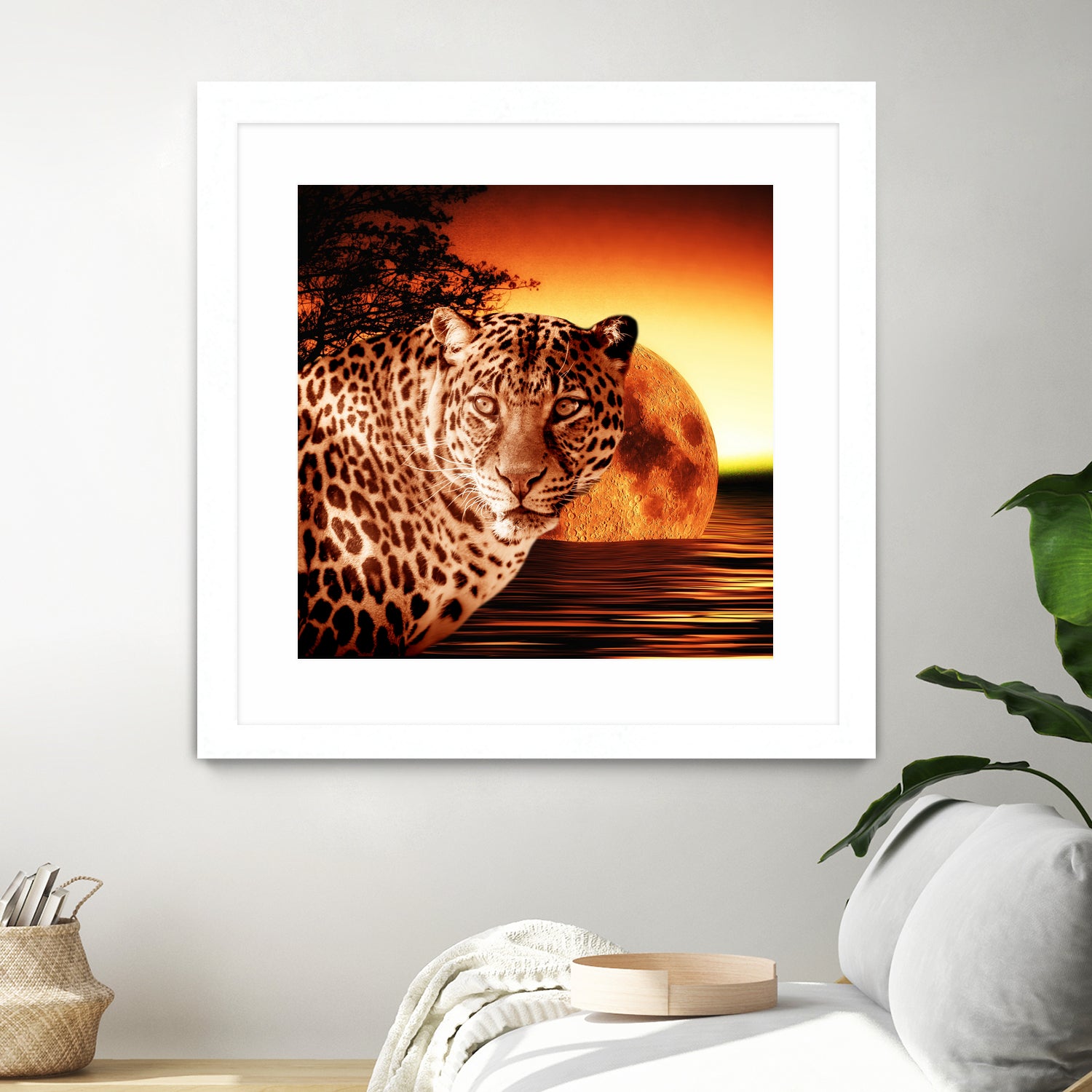 Leopard and Red Moon by Erika Kaisersot on GIANT ART - orange photo illustration