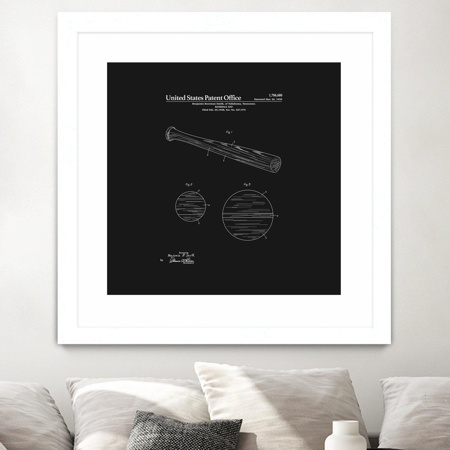 Baseball Bat Patent - Black by Finlay McNevin on GIANT ART - black typography