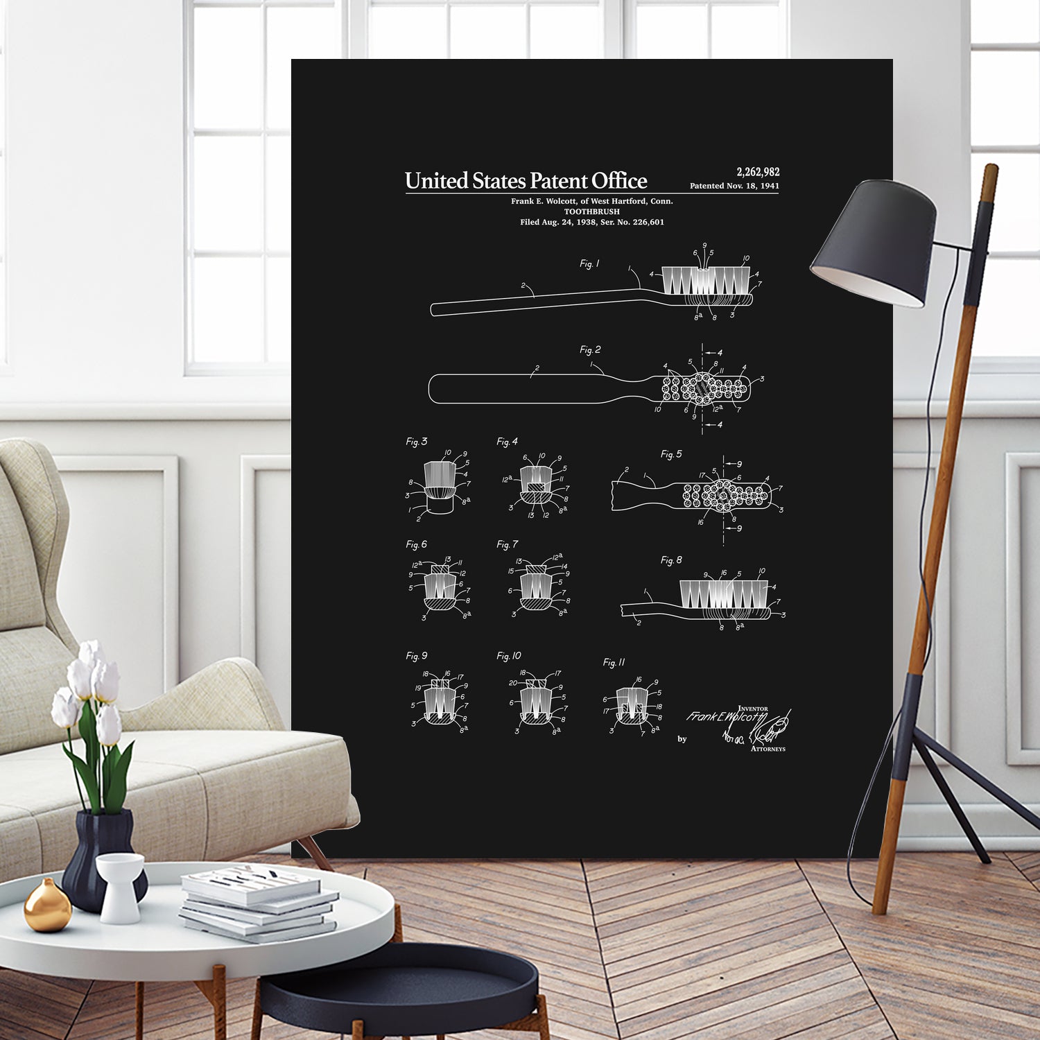 Toothbrush Patent - Black by Finlay McNevin on GIANT ART - black typography