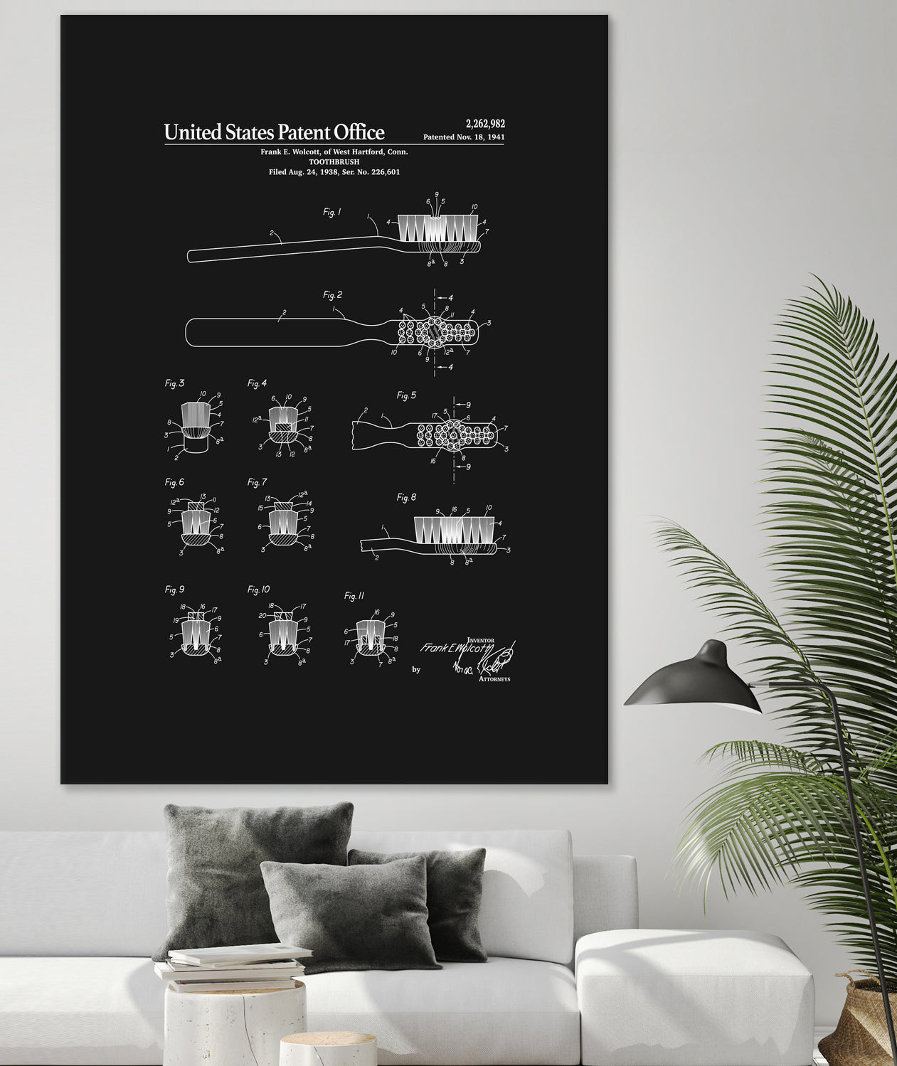 Toothbrush Patent - Black by Finlay McNevin on GIANT ART - black typography