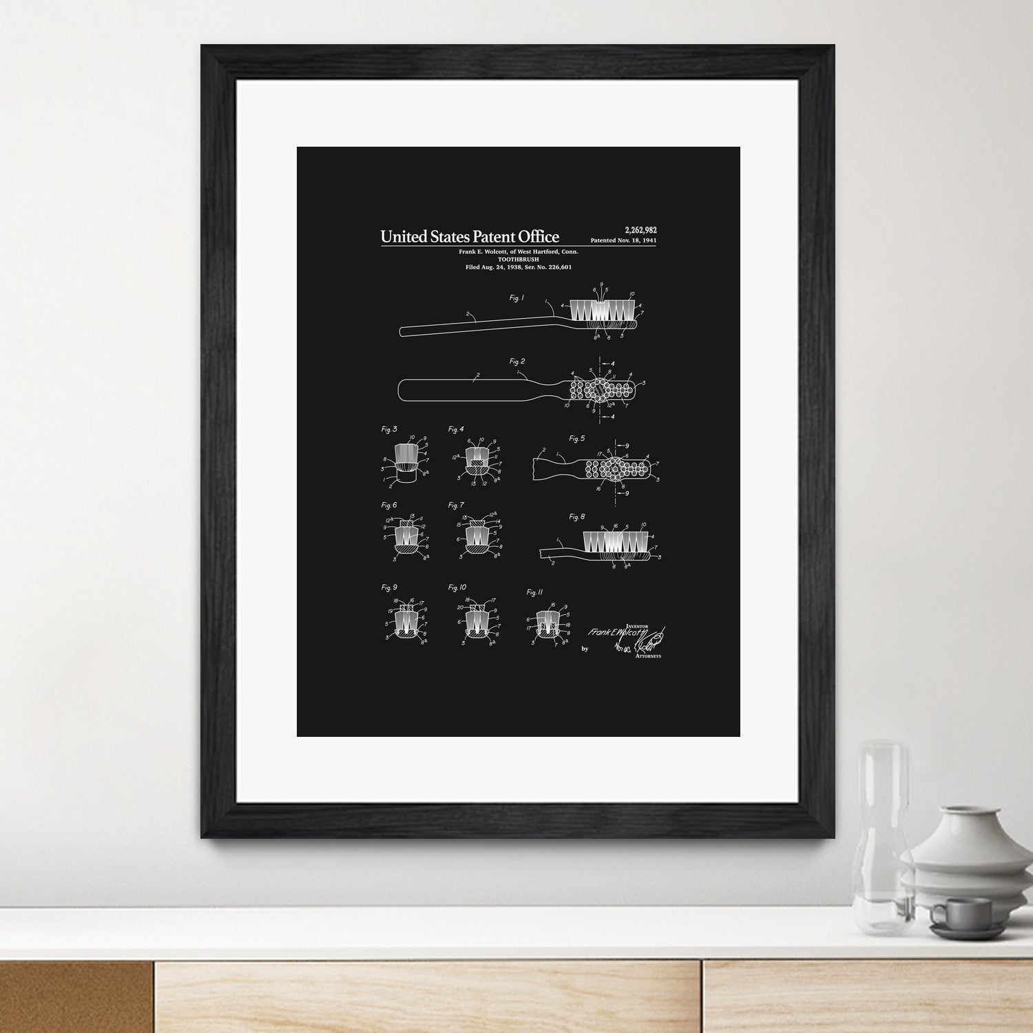 Toothbrush Patent - Black by Finlay McNevin on GIANT ART - black typography