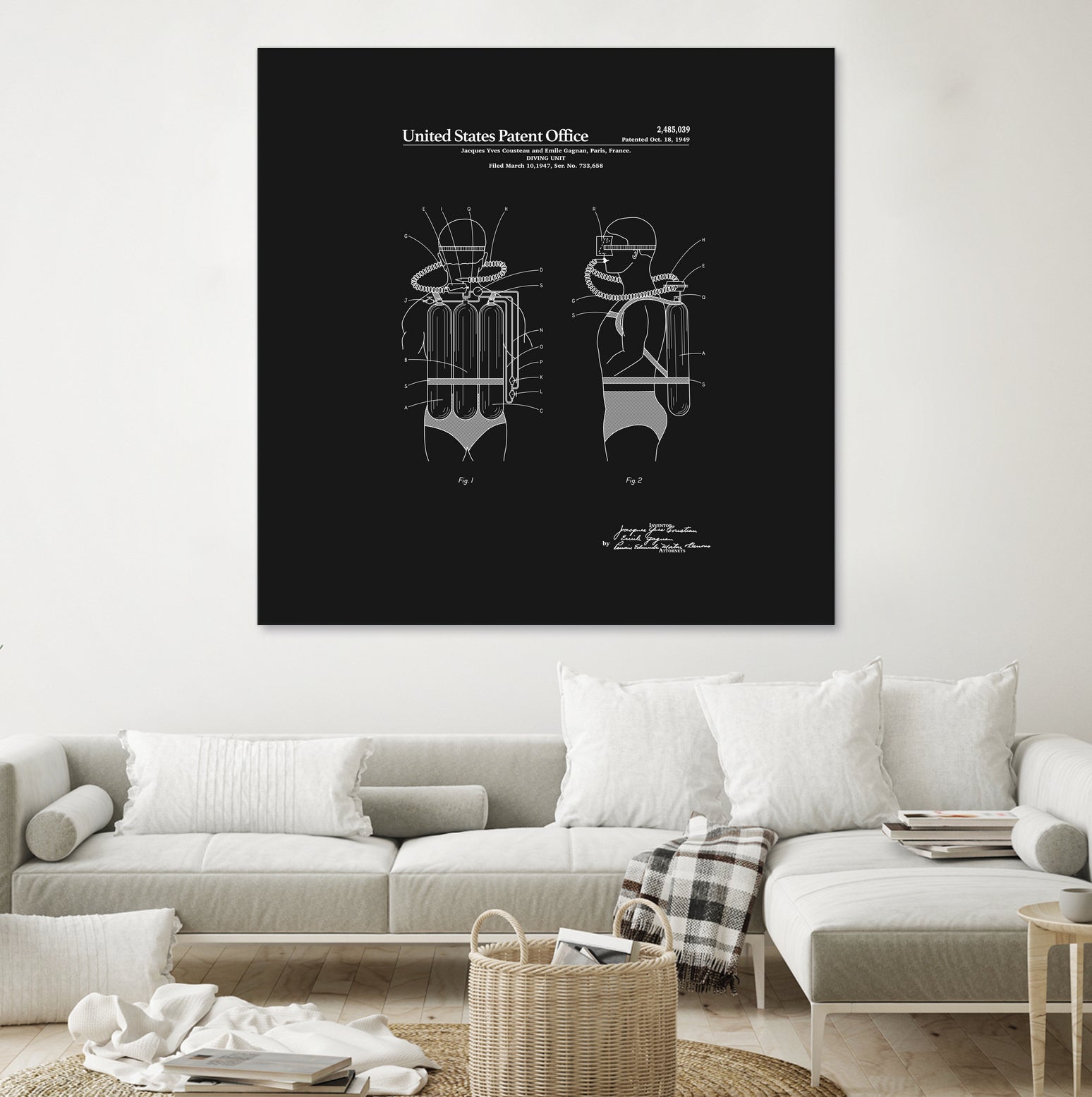 Jacques Cousteau Diving Unit Patent - Black by Finlay McNevin on GIANT ART - black typography