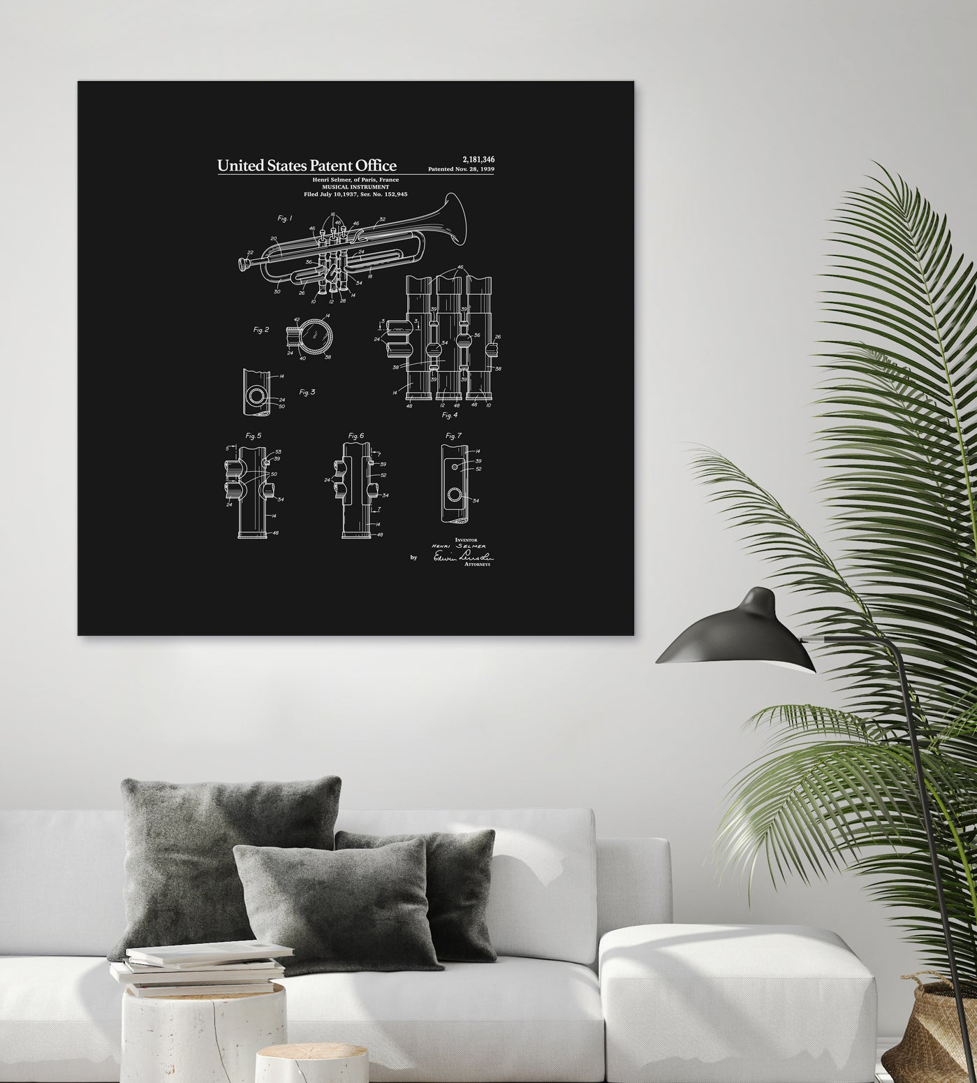 Trumpet Patent - Black by Finlay McNevin on GIANT ART - black typography