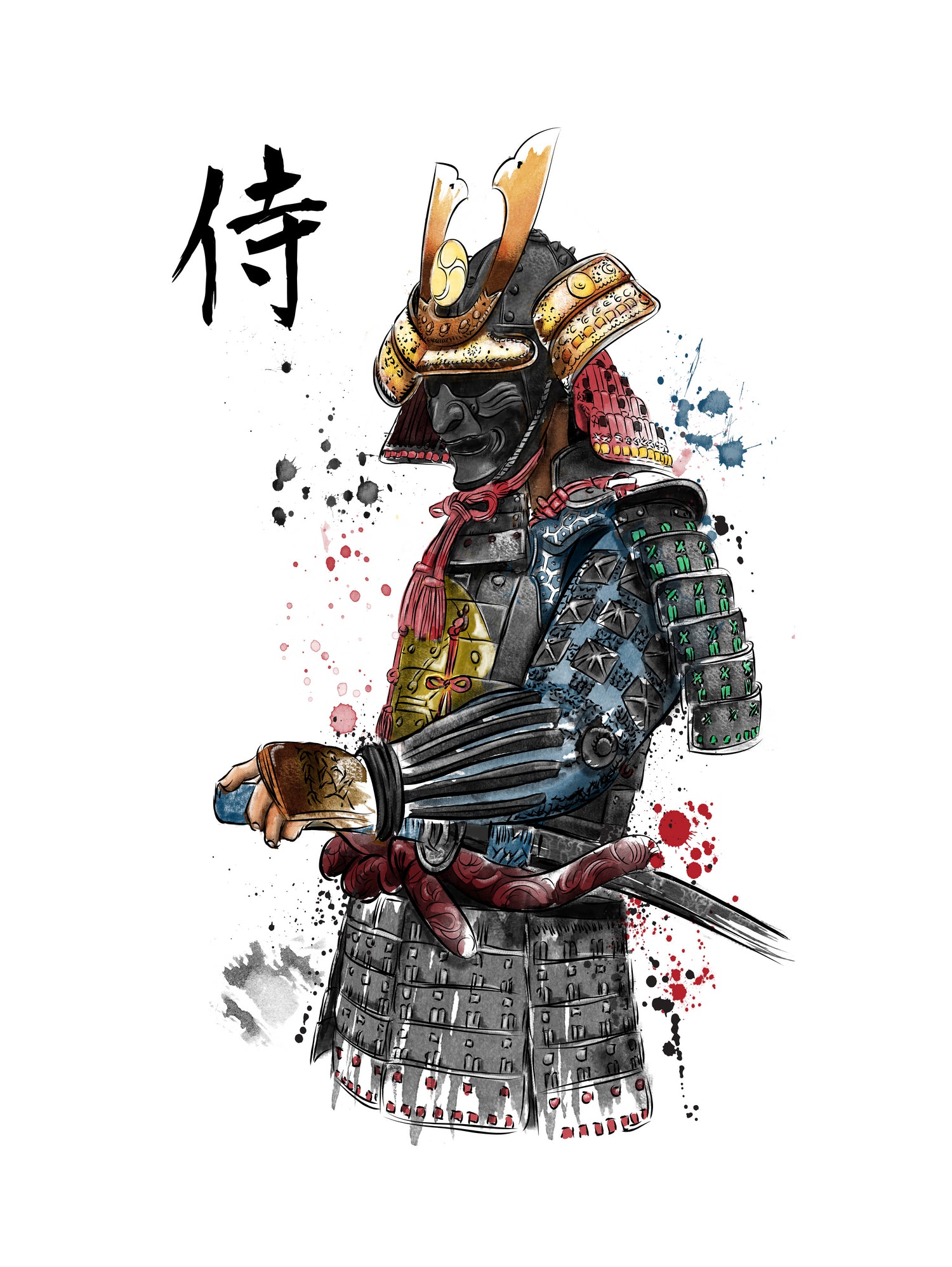 Samurai watercolor by Antonio Camarena on GIANT ART - white digital painting