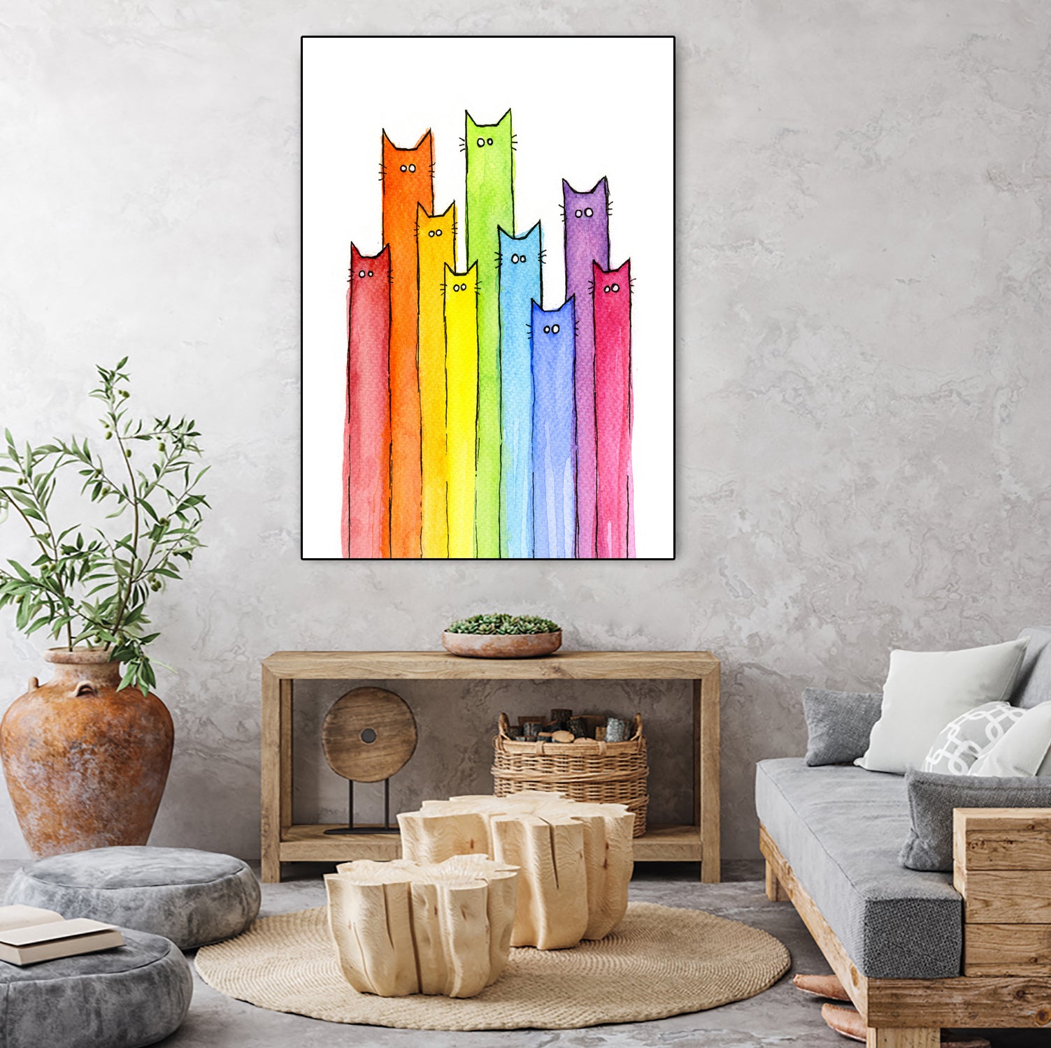 Rainbow of Cats by Olga Shvartsur on GIANT ART - pink mixed media