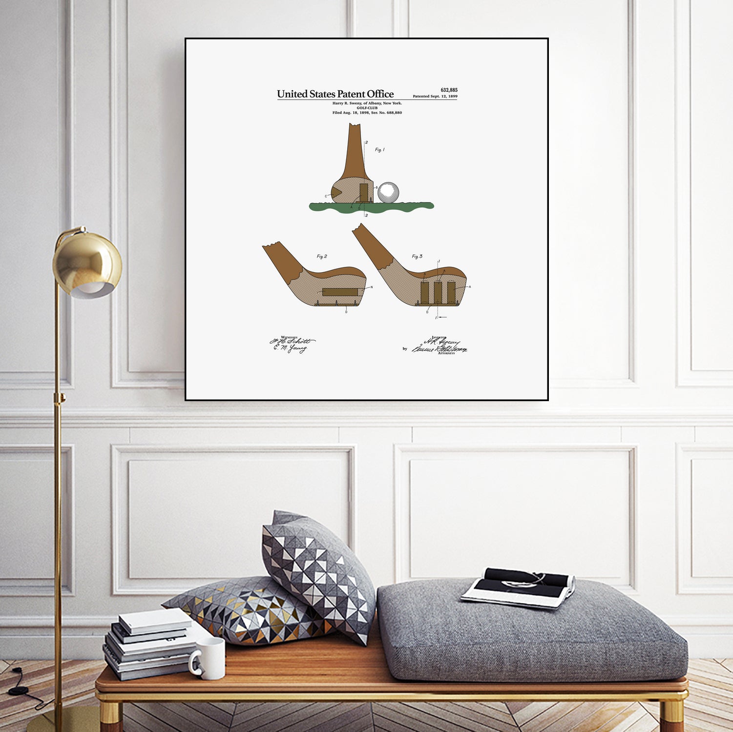 Golf Club Patent by Finlay McNevin on GIANT ART - white typography