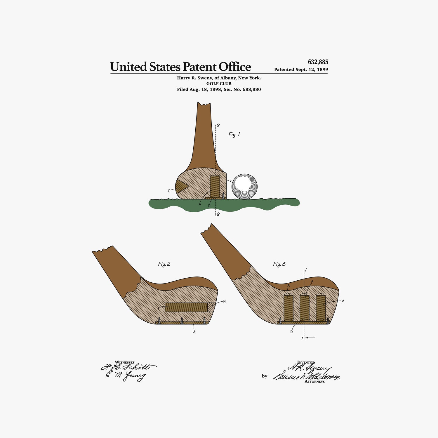 Golf Club Patent by Finlay McNevin on GIANT ART - white typography